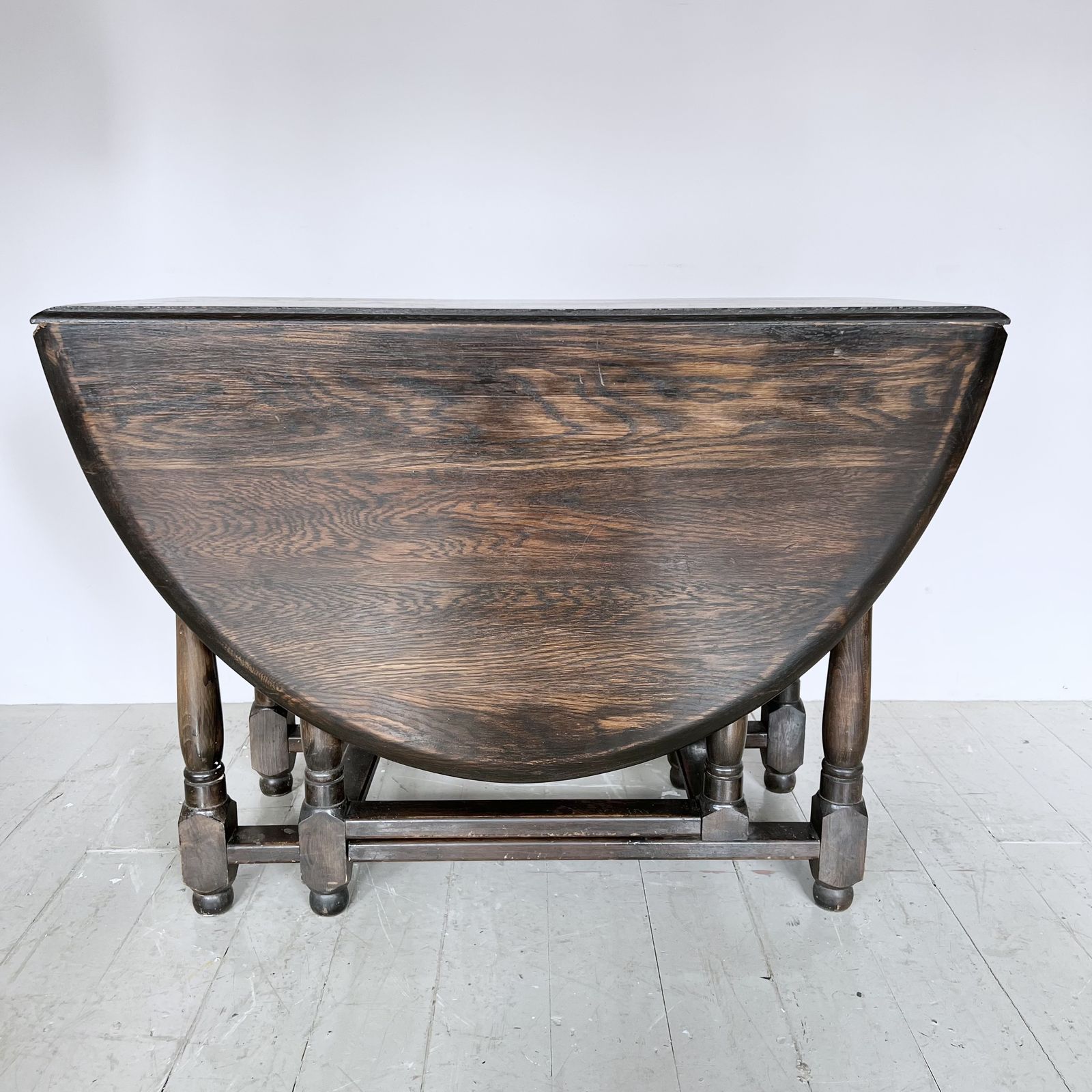 Dark Stained Solid Wood Oval Drop Leaf Table photo buy