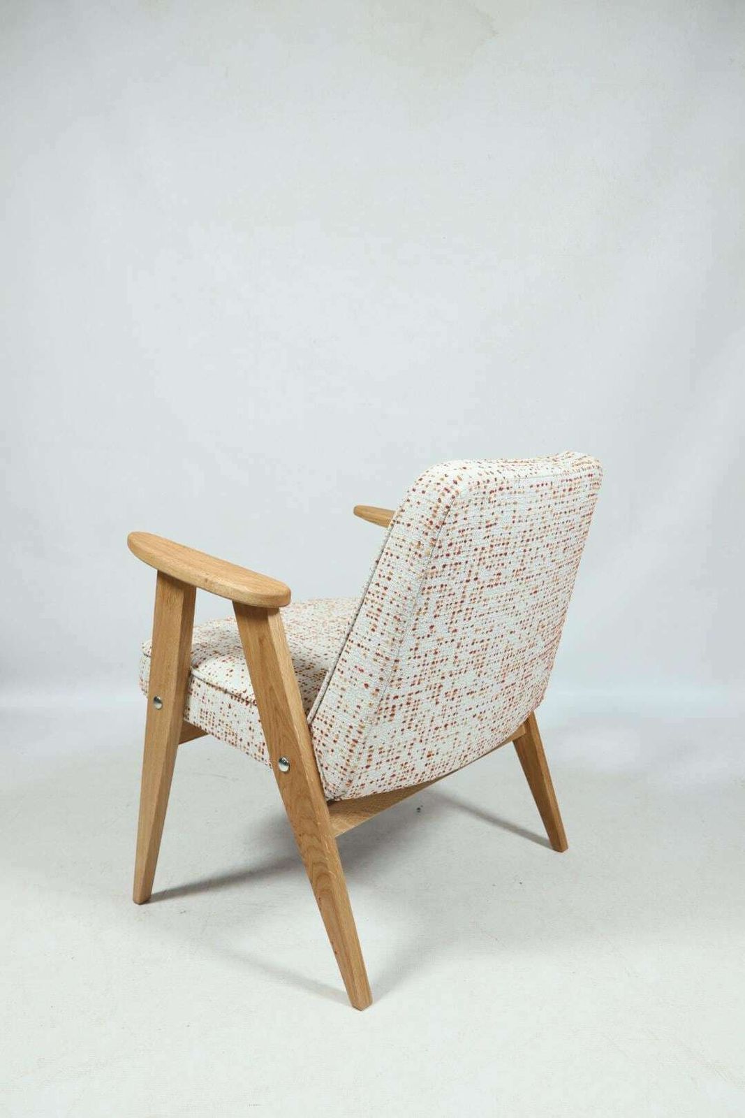 photo furniture Space Age Armchairs Set Of 2 Oak Wood White Boucle Orange Polka Dots By Chierowski