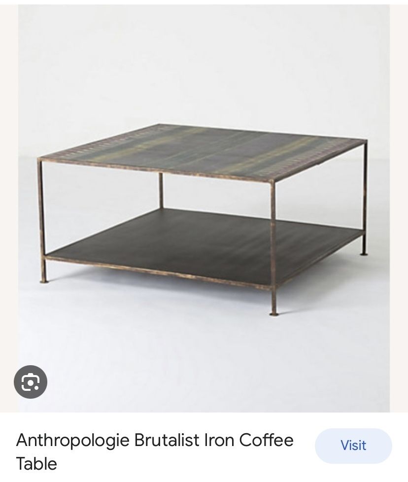 Anthropologie Iron Coffee Table, Beautiful Hand Painted Ikat Tabletop photo for sale