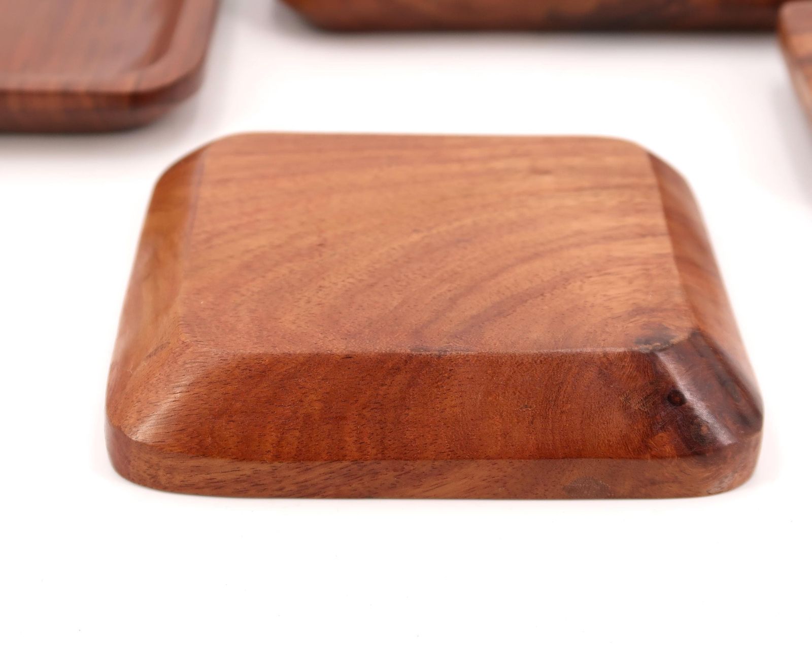 Set Of 4 Wooden Trundle Square Dishes, 1970s / Tray, Ring Dish photo vinterior