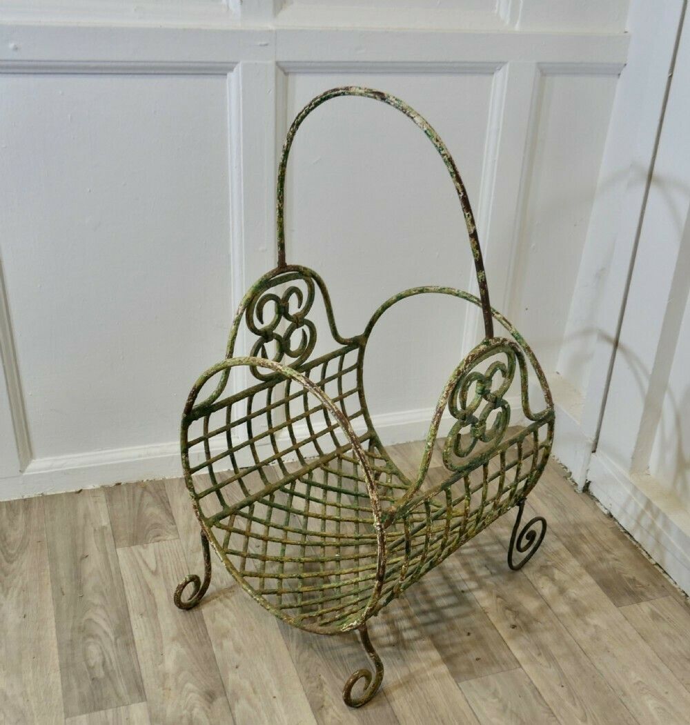 A 19th C French Wirework Log Carrier Basket photo furniture