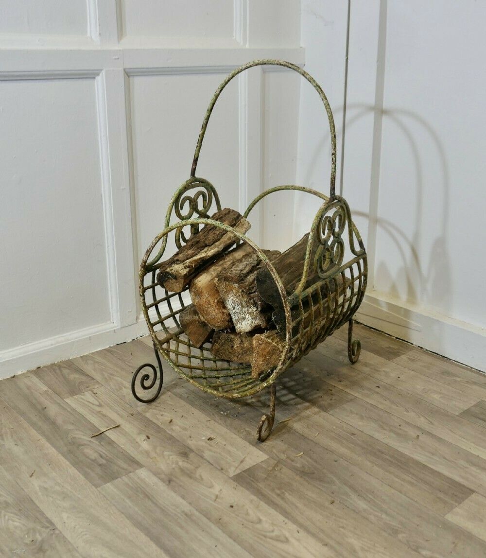 A 19th C French Wirework Log Carrier Basket photo vinterior
