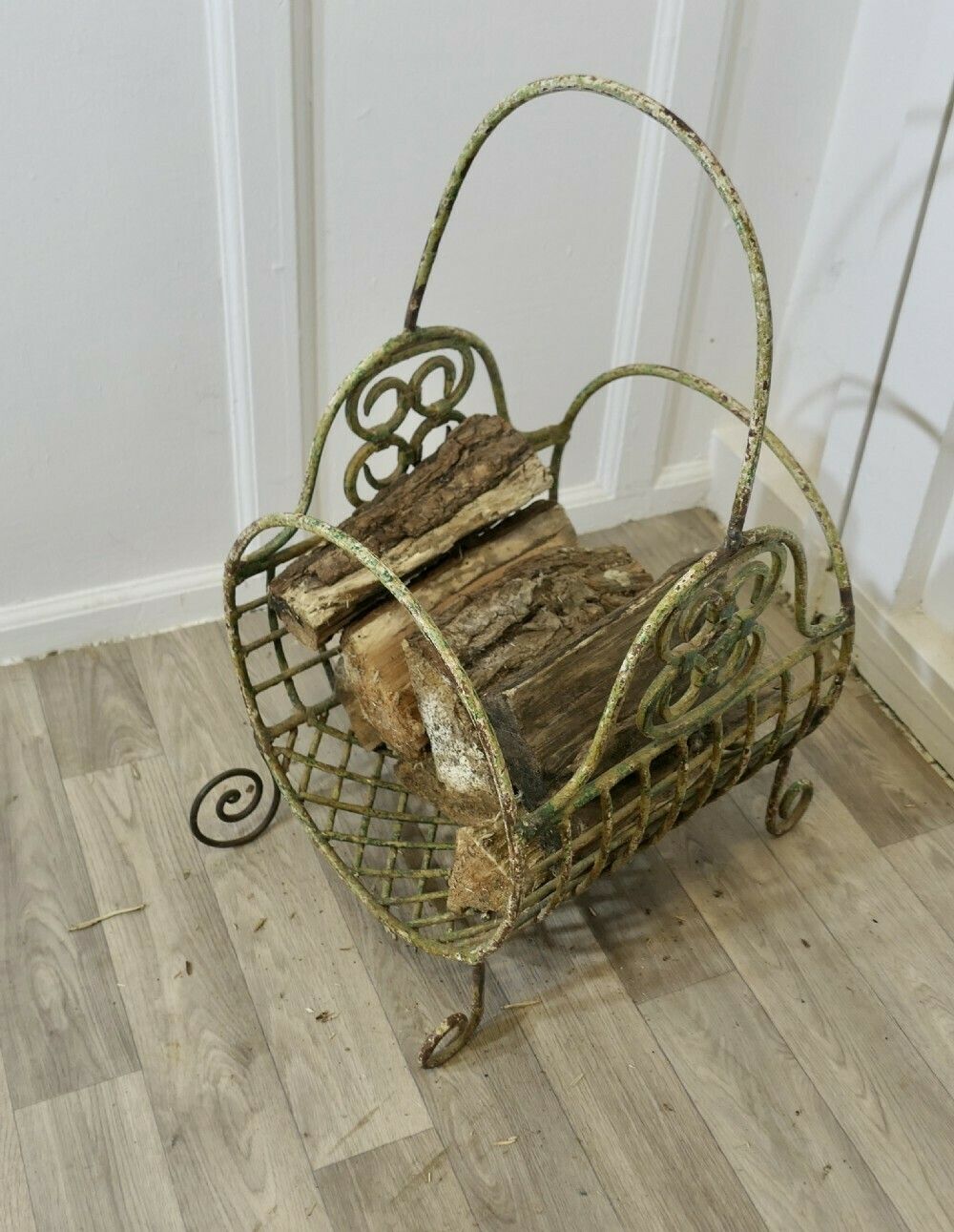 A 19th C French Wirework Log Carrier Basket photo vintage