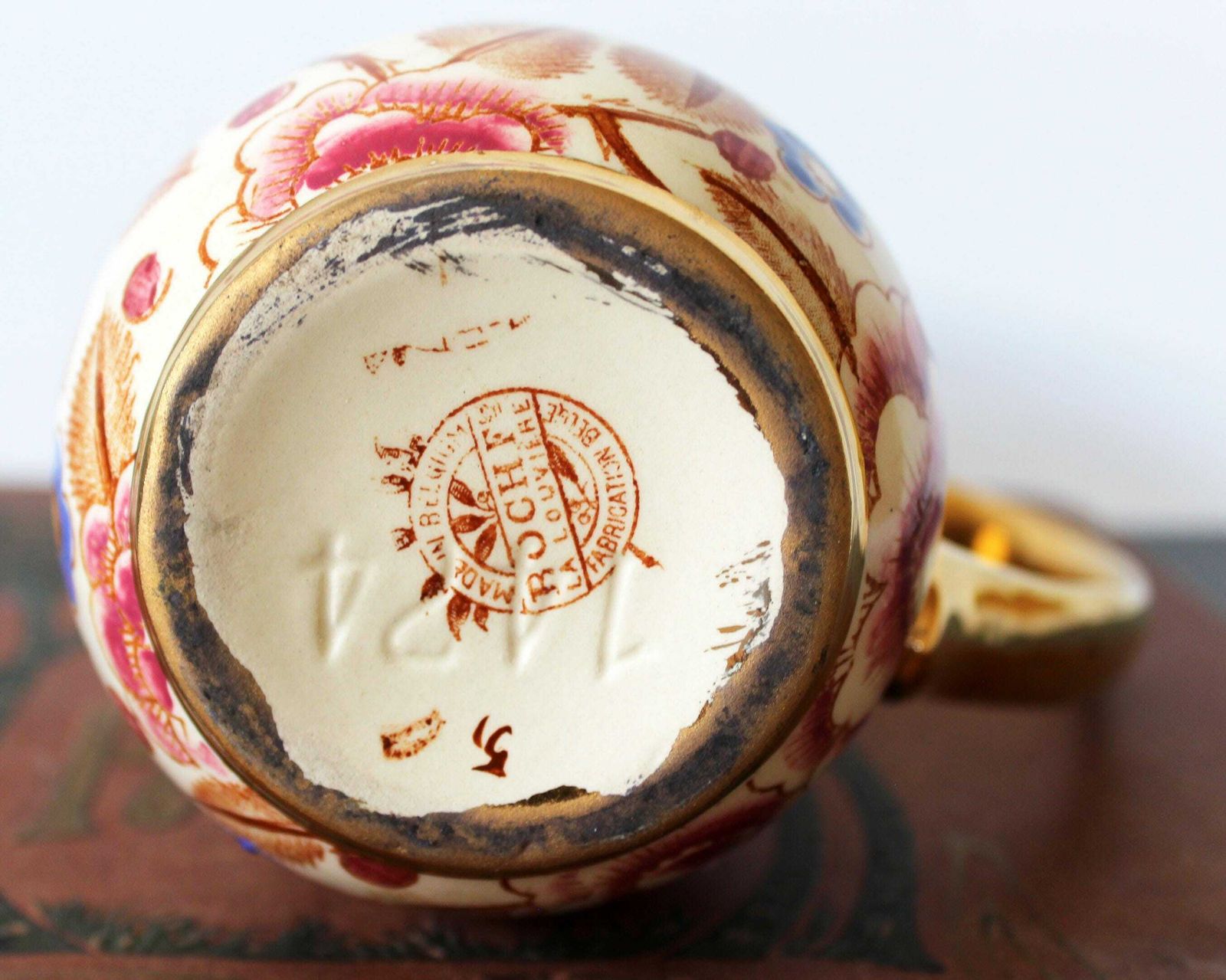 Vintage Art Deco Raymond Chevallier, Boch Freres Belgium, Shanghai D2940 Pattern, Ceramic Pitcher Vase, Belgium, Pink Decor, Gold Accents photo vintage