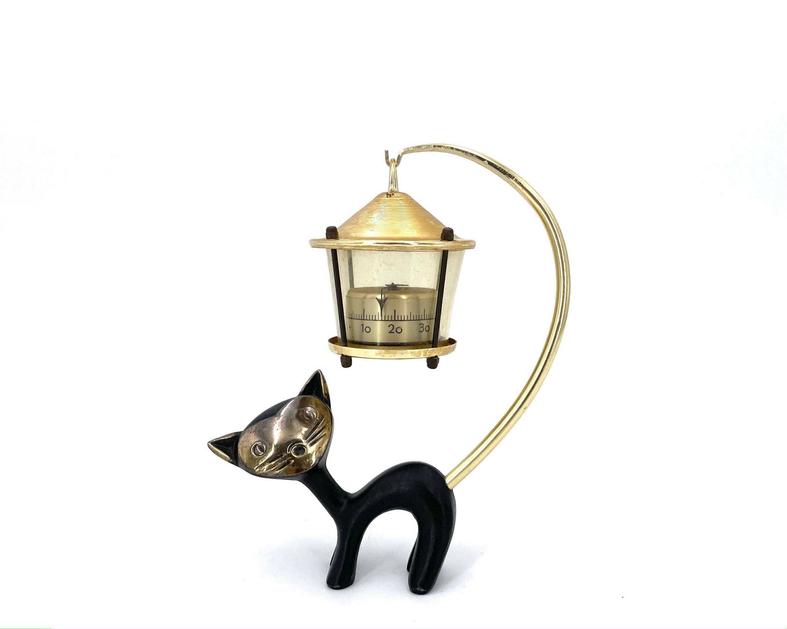 Walter Bosse Sculptuur, Kat Met Thermometer, Jaren 1950 / Mid Century Modern Beeldje, Sculptuur, Dier, Oostenrijkse Kunst