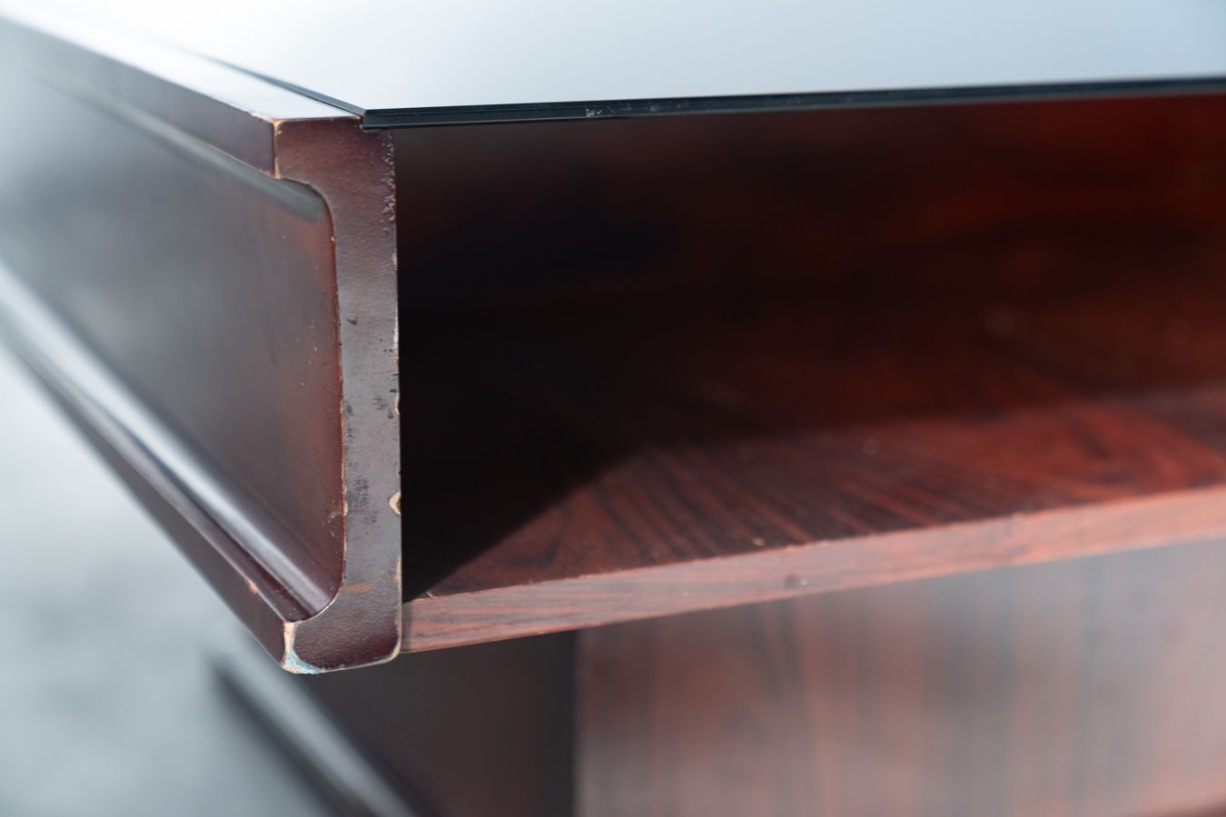 Vintage Mahogany Coffee Table With Glass Top – 1970s photo Furniture