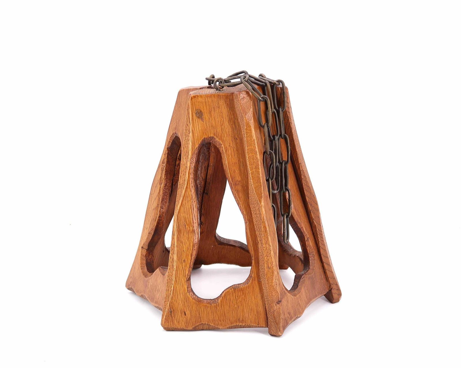 Franse Houten Asymmetrische Hanglamp, Jaren 1970 / Plafond, Vintage, Verlichting, Houten Lamp, Cottage, Berg, Landelijk photo for sale