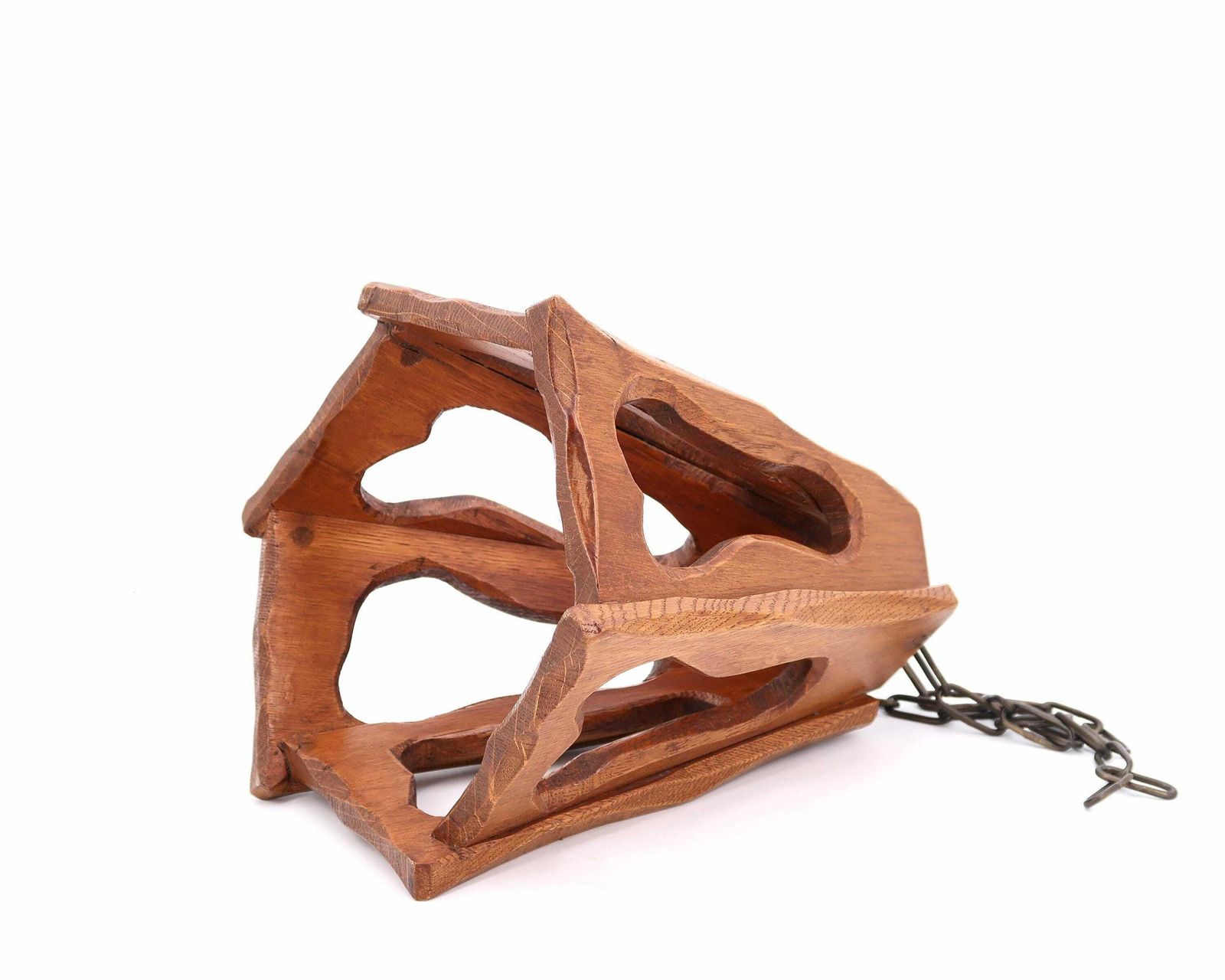 Franse Houten Asymmetrische Hanglamp, Jaren 1970 / Plafond, Vintage, Verlichting, Houten Lamp, Cottage, Berg, Landelijk photo Verlichting