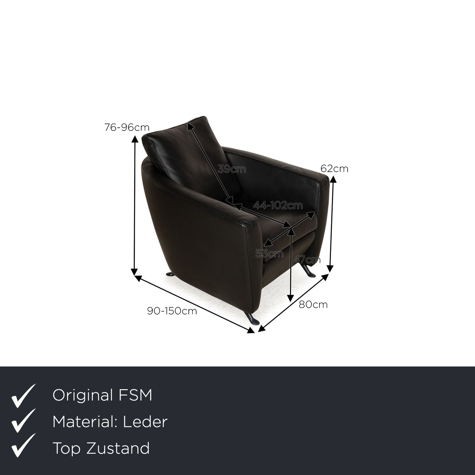 Fsm Sesame Leather Fauteuil Zwart photo furniture