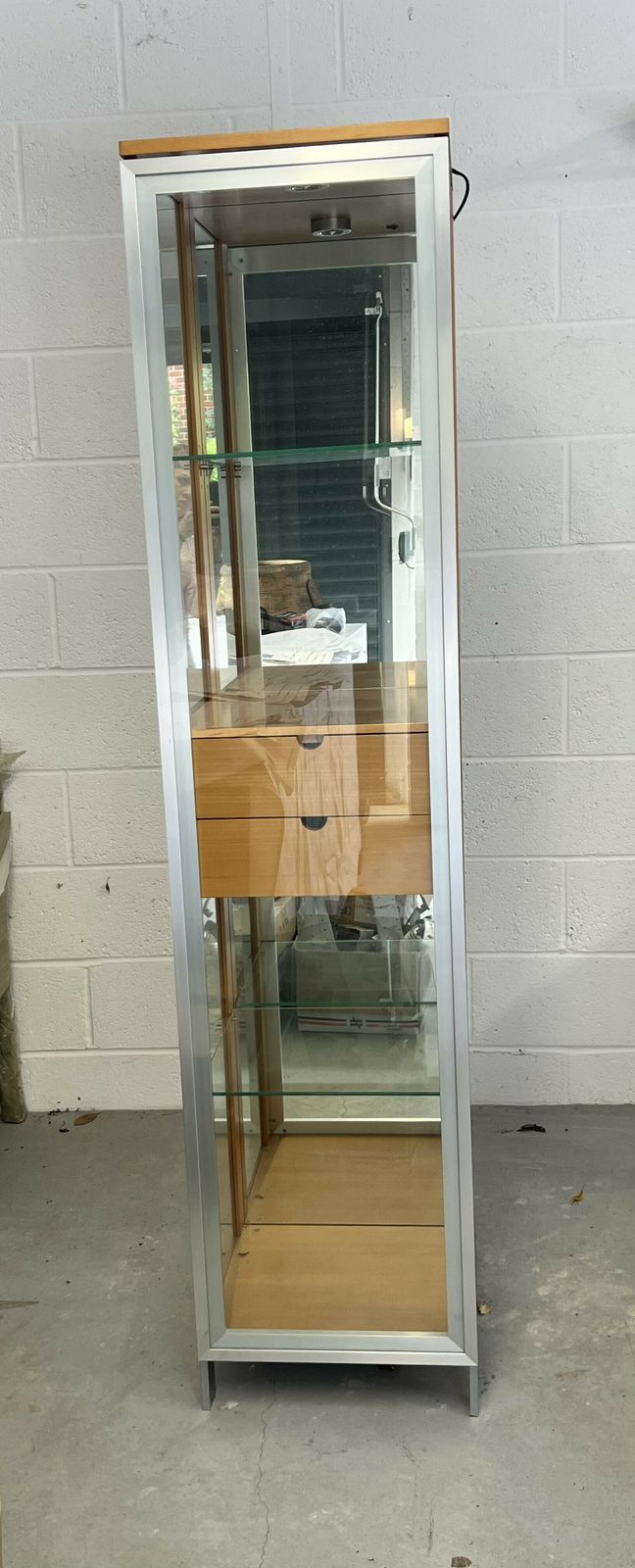 Tall Slimline Designer Glass And Light Wood Cabinet photo 280.0
