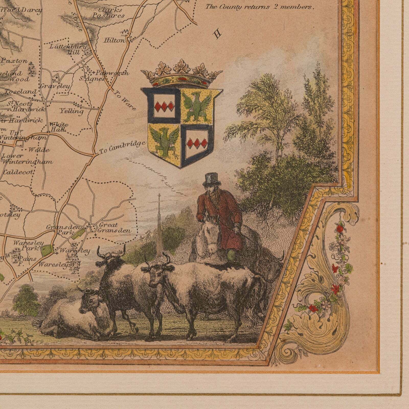 photo for sale Antique Lithography Map, Huntingdonshire, English, Framed Cartography, Victorian