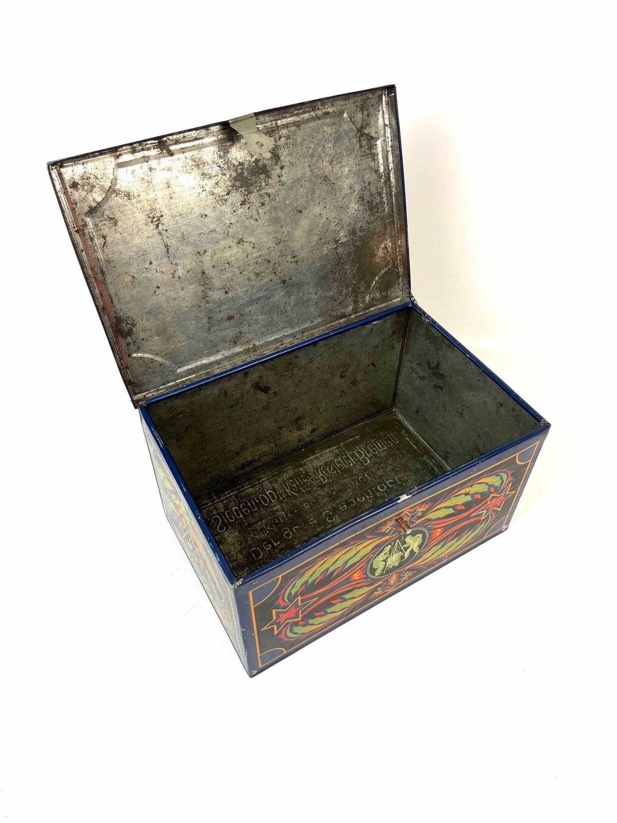 Rare Large Art Deco Bauhaus Avantgarde Colorful Decorative Tin Box Germany 30s photo vintage