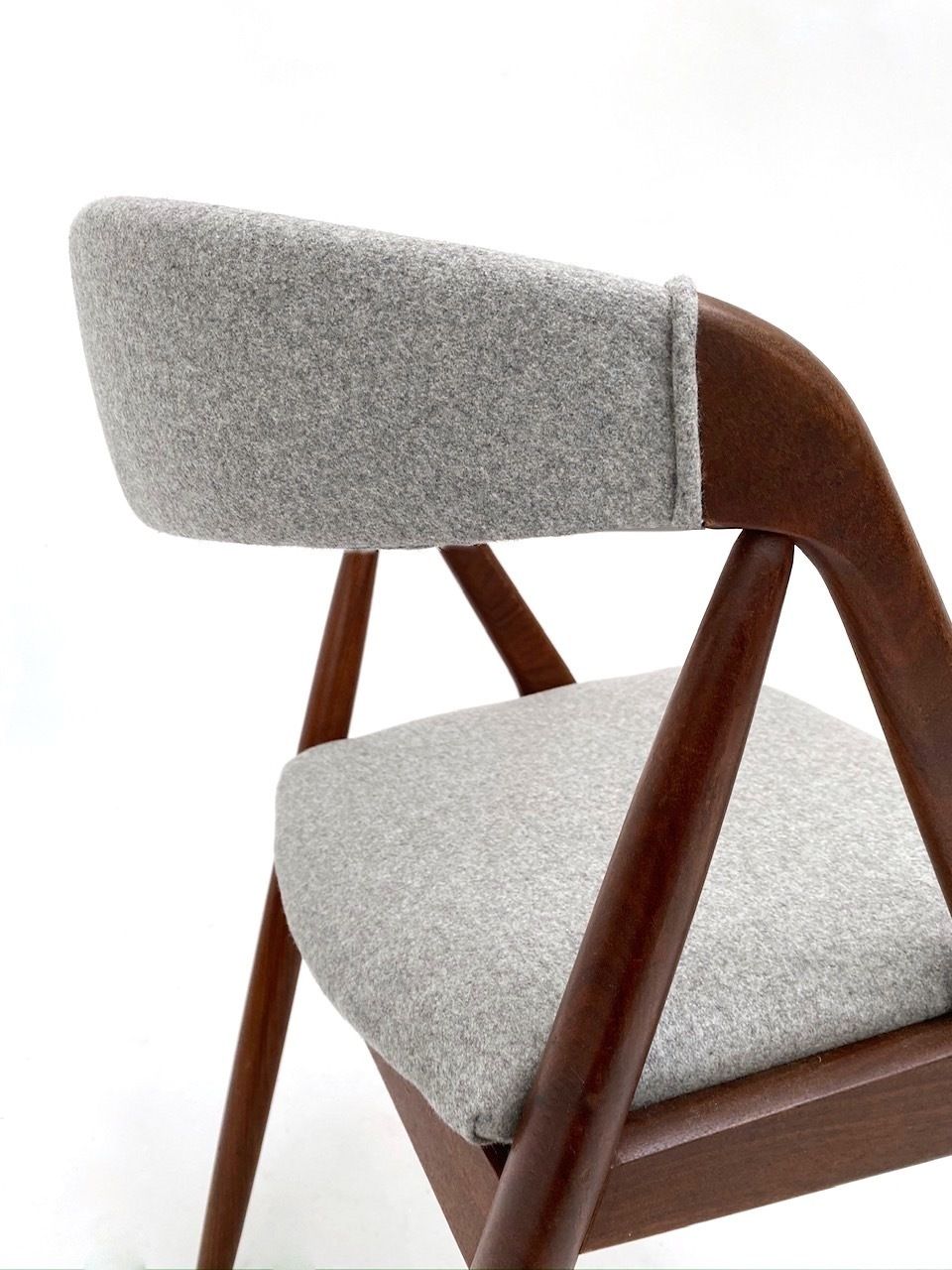 Danish Kai Kristiansen Model 31 Set Of 4 Teak And Grey Wool Dining Chairs Mid Century 1960s photo for sale