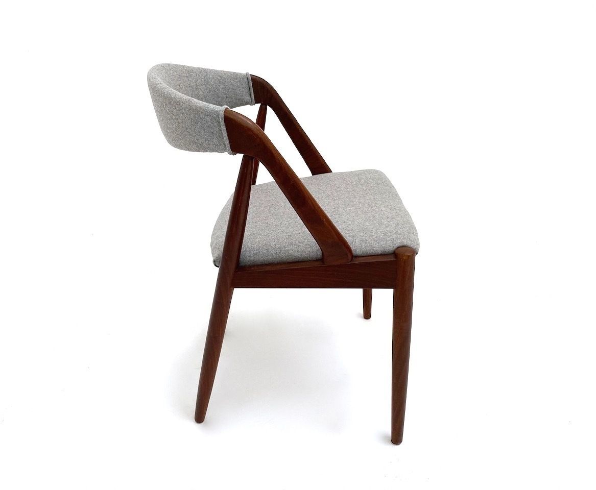 Furniture Danish Kai Kristiansen Model 31 Set Of 4 Teak And Grey Wool Dining Chairs Mid Century 1960s photo