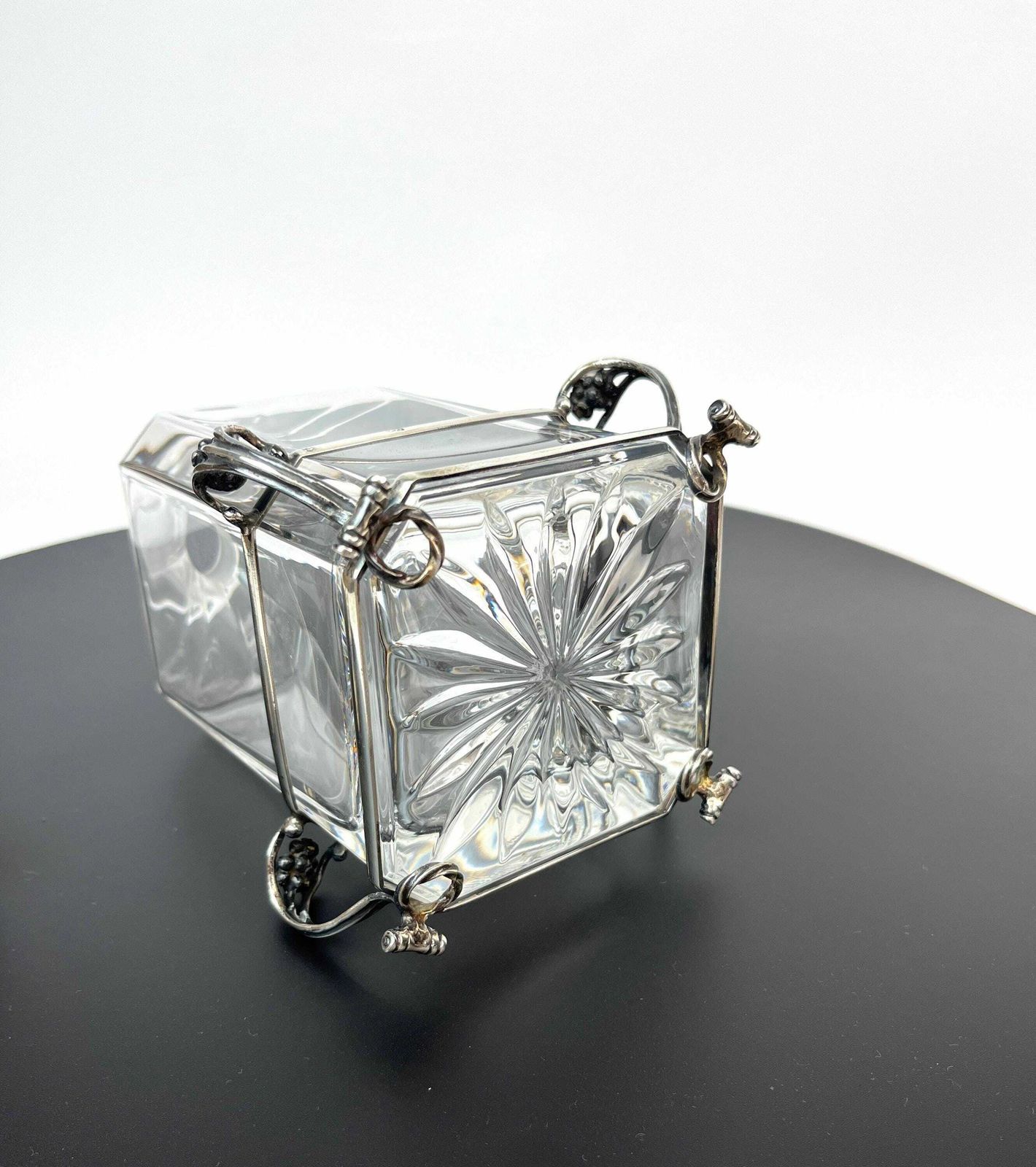 Beautiful Art Nouveau Glass Decanter In 800 Silver Mount Antique Germany 1900 photo vinterior