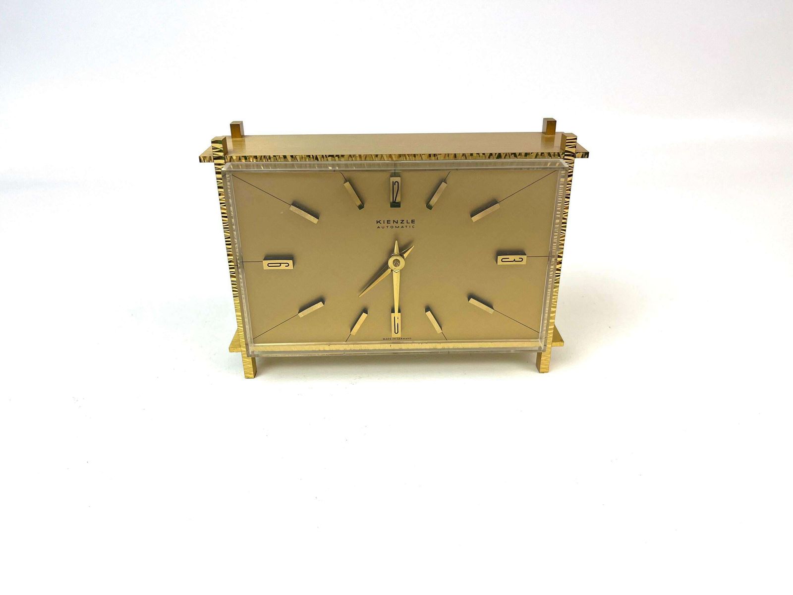Stunning Golden Kienzle Mid Century Brutalist Desk Clock Germany 1960 photo vinterior