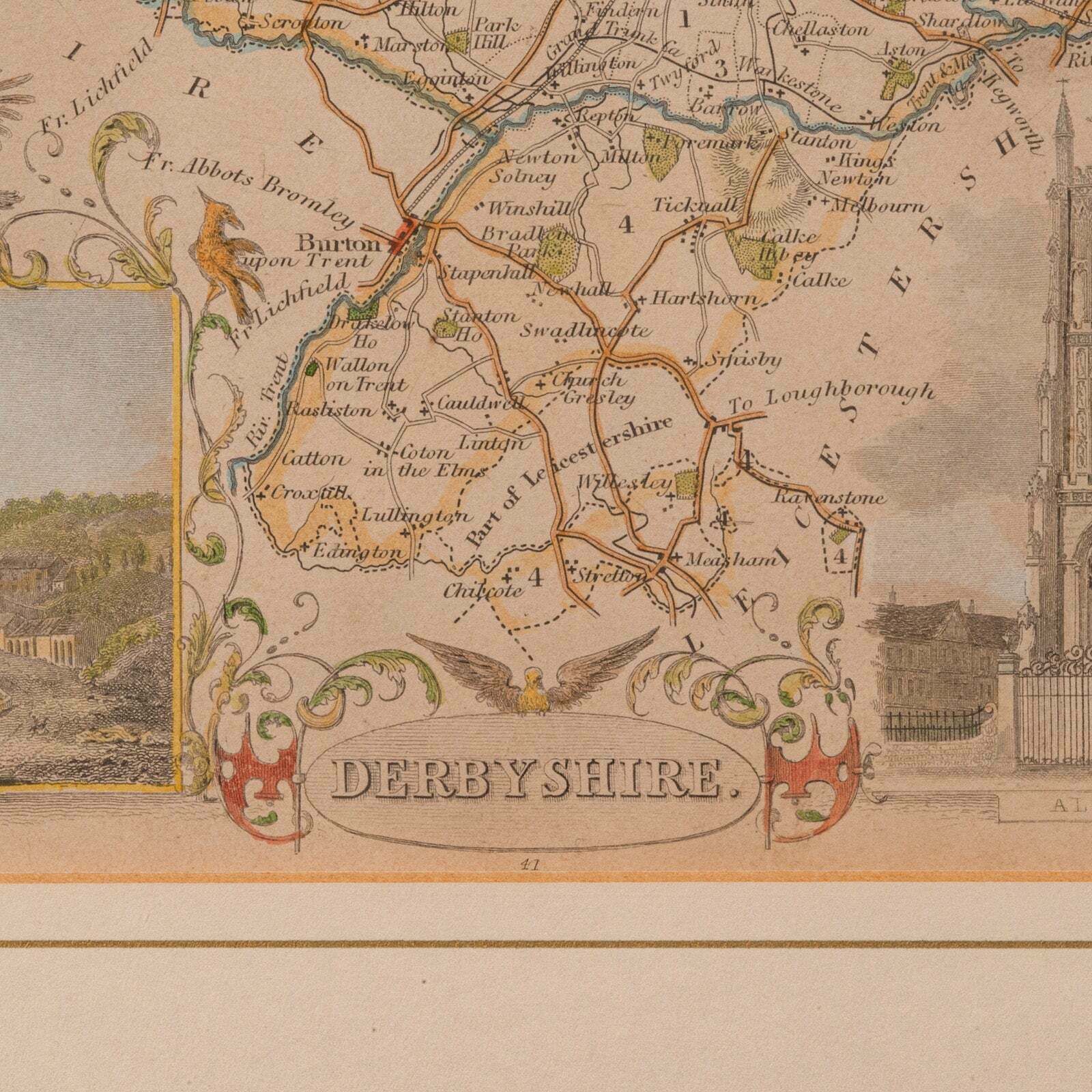Antique Lithography Map, Derbyshire, English, Framed Cartography, Victorian photo 295.0