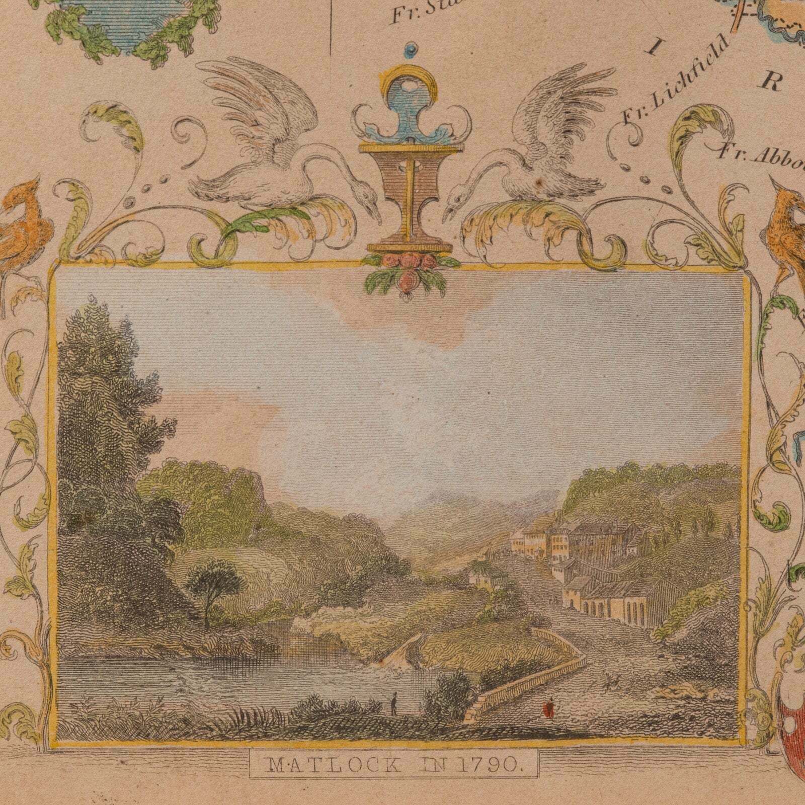 photo furniture Antique Lithography Map, Derbyshire, English, Framed Cartography, Victorian