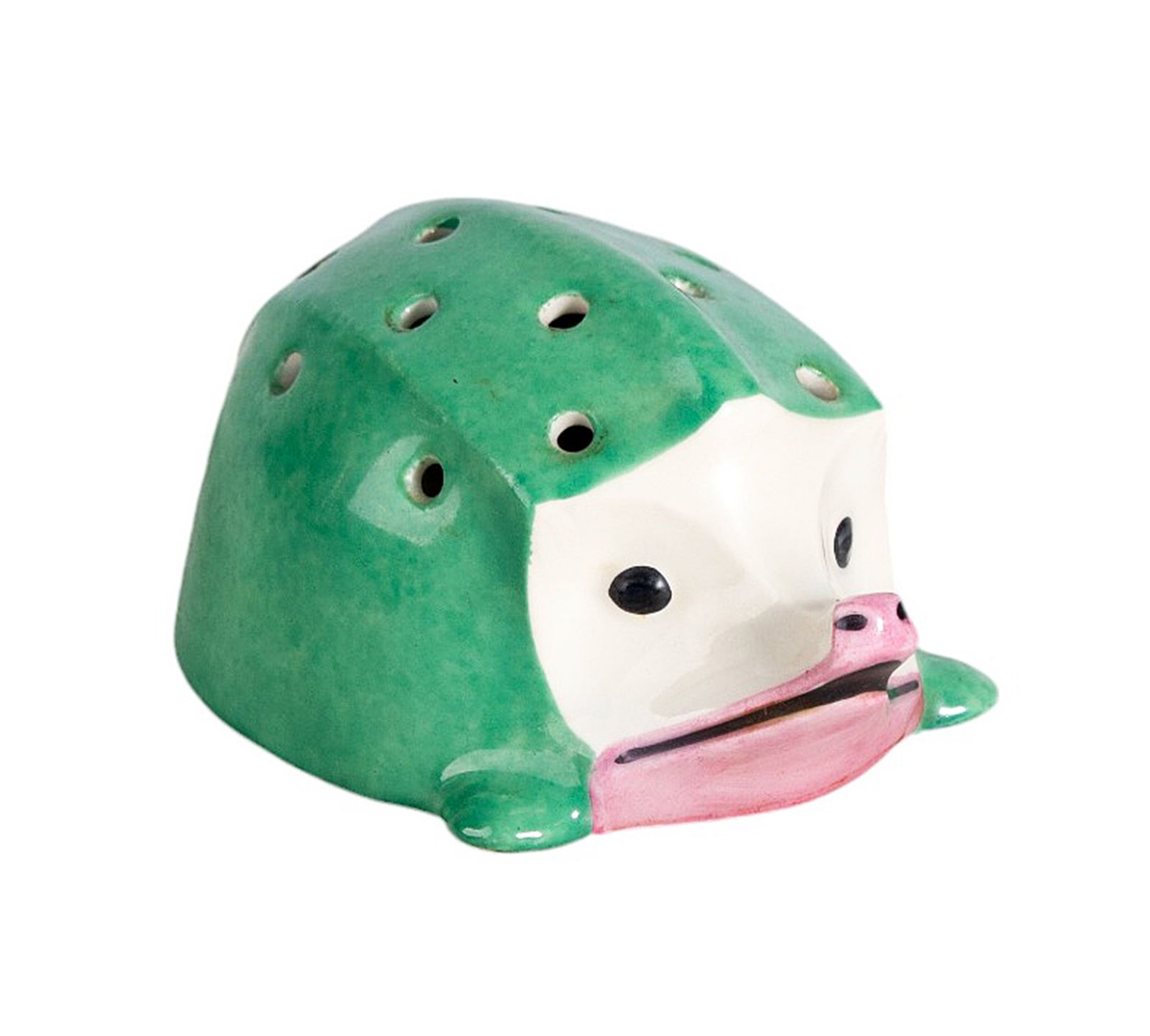 1920s Art Déco Ceramic Green Hedgehog Toothpick Holder By édouard Marcel Sandoz Manufactured By Theodore Haviland, France