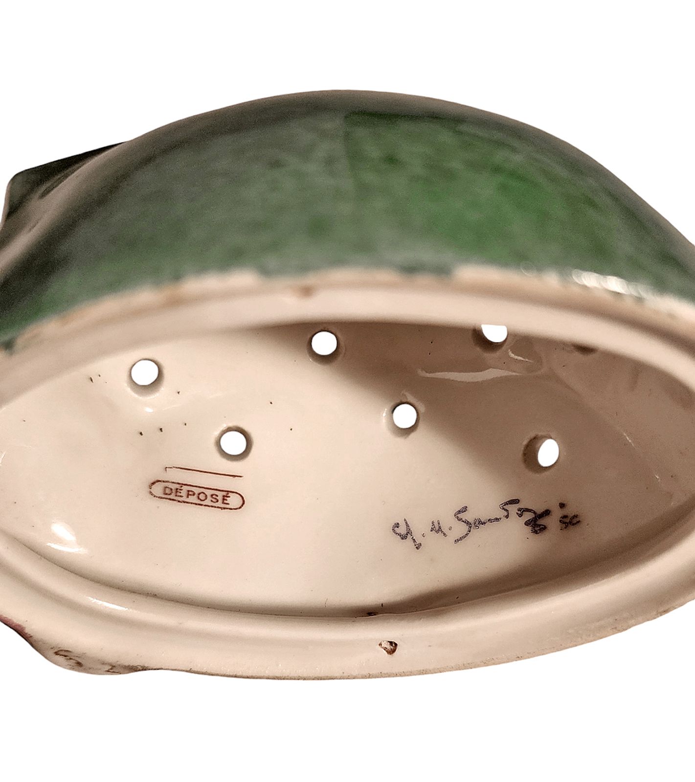 1920s Art Déco Ceramic Green Hedgehog Toothpick Holder By édouard Marcel Sandoz Manufactured By Theodore Haviland, France photo vinterior
