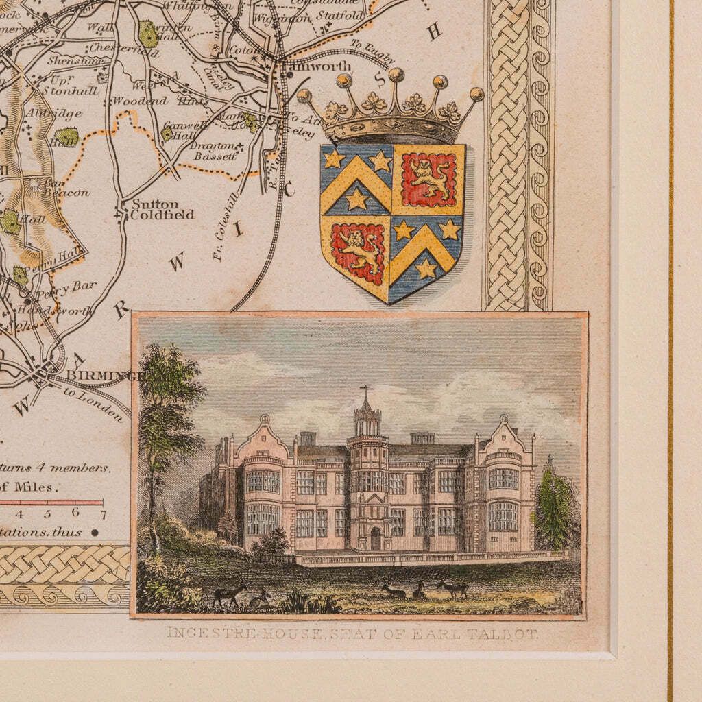 photo furniture Antique County Map, Staffordshire, English, Framed Litho, Cartography, Victorian