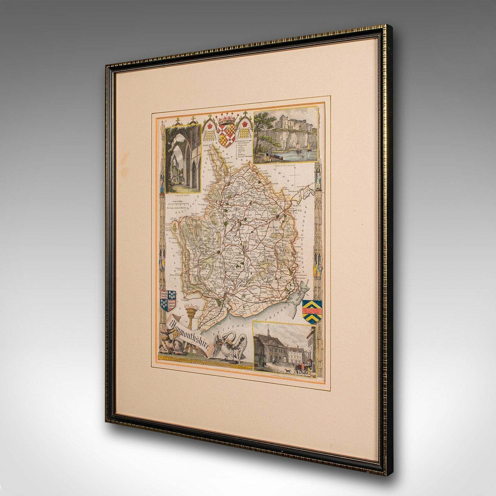 Antique Lithography Map, Monmouthshire, Framed, Welsh Cartography, Victorian photo for sale