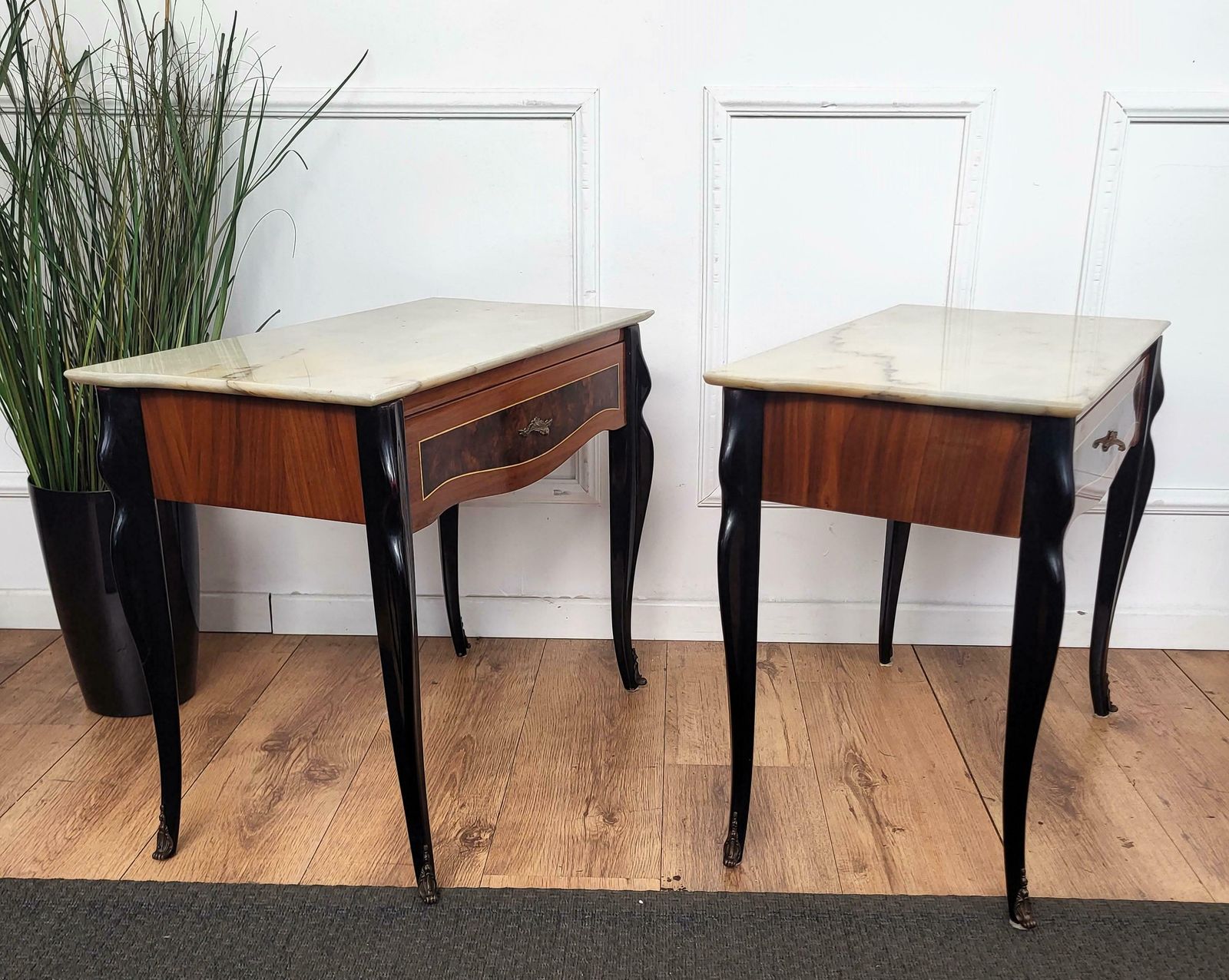 Pair Of Italian Art Deco Marquetry Wood Marble Top Night Stands Bedside Tables photo buy