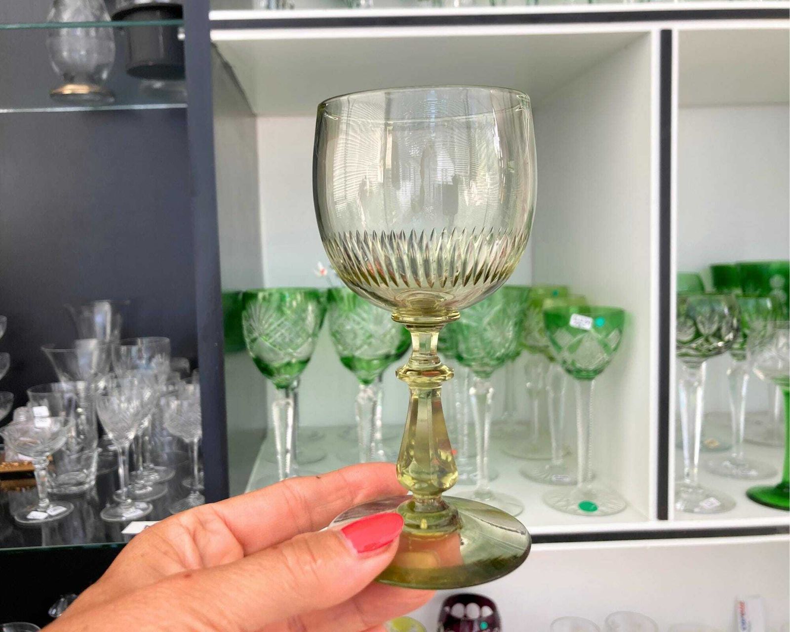 Crystal Wine Glasses | 2pcs | Antique French | In Green photo furniture