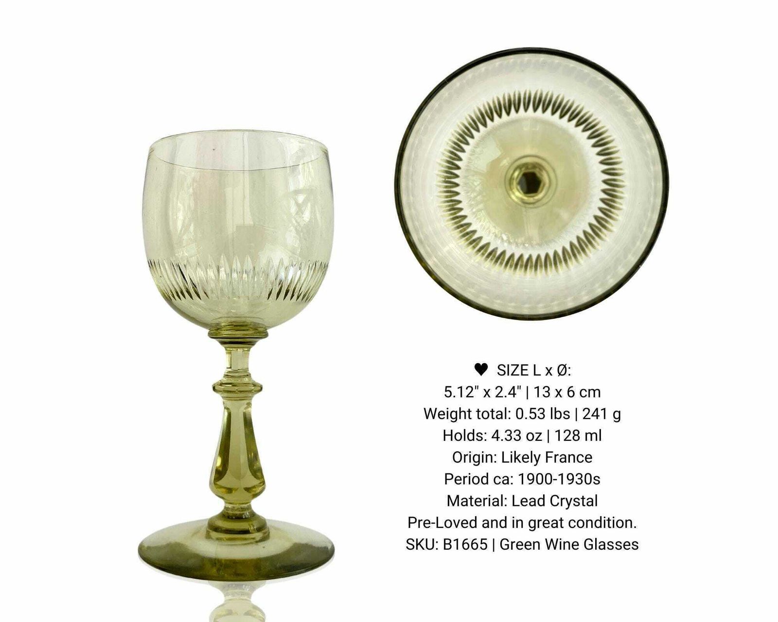 Crystal Wine Glasses | 2pcs | Antique French | In Green photo Home Decor