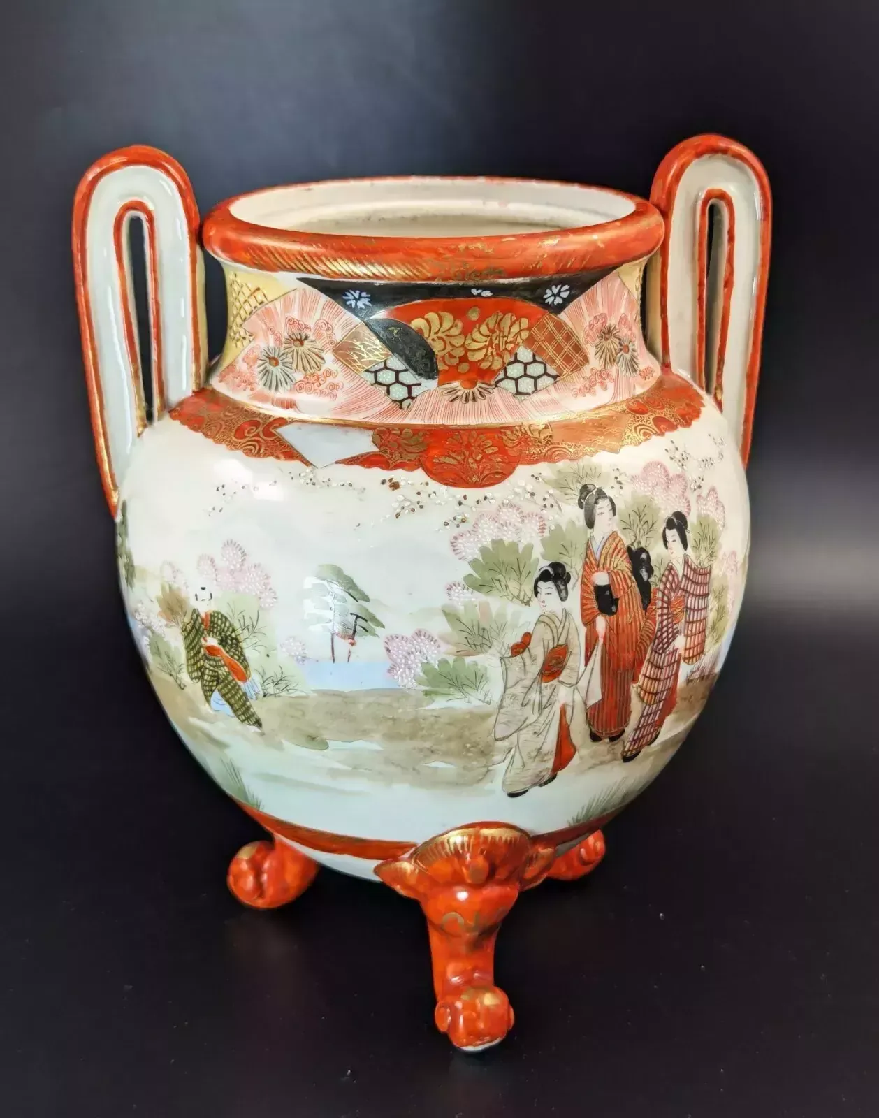Antique Two Handled Footed Jar By Watano, Kutani, Meiji Period (1868  1912). photo furniture