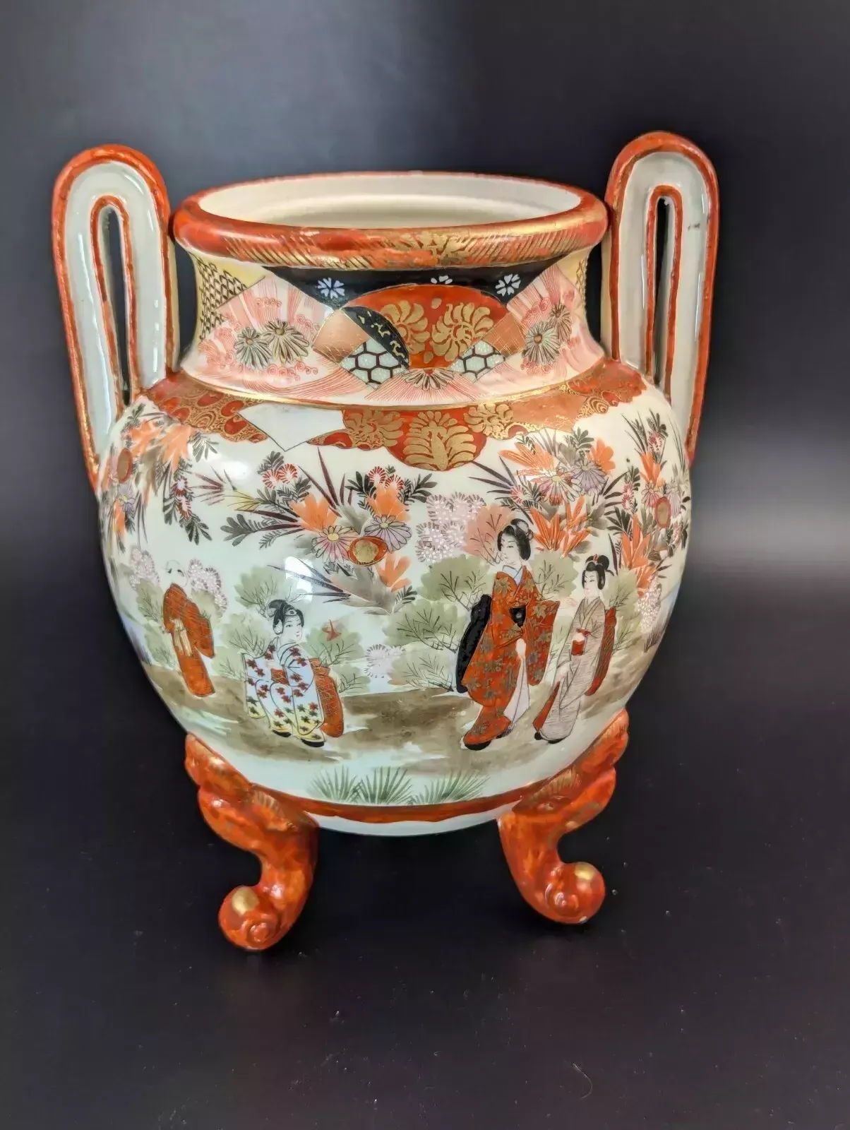 Antique Two Handled Footed Jar By Watano, Kutani, Meiji Period (1868  1912). photo 500.0