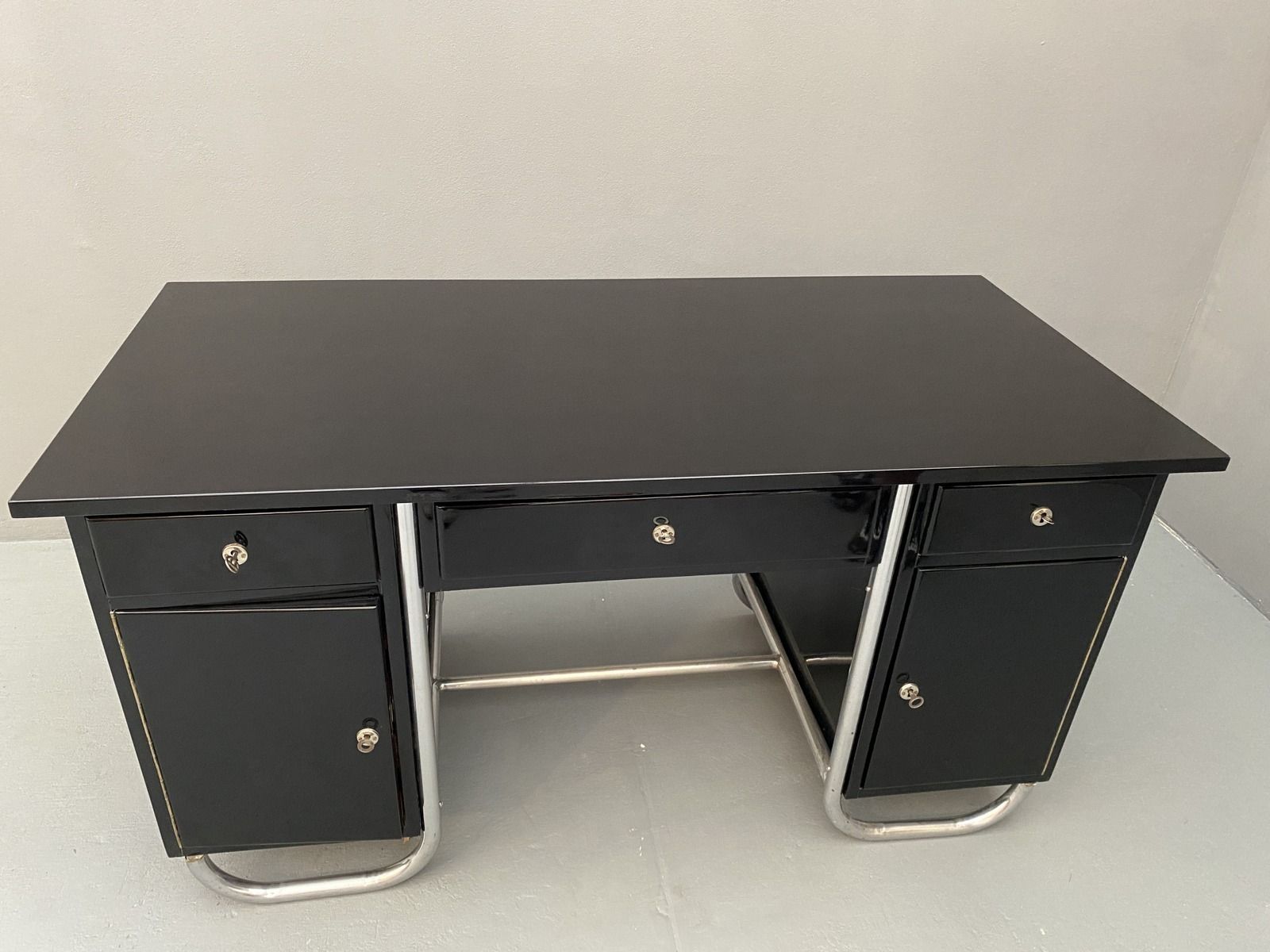 Czechoslovak Modernist Chrome And Wood Writing Desk, 1950´S, Europe photo buy