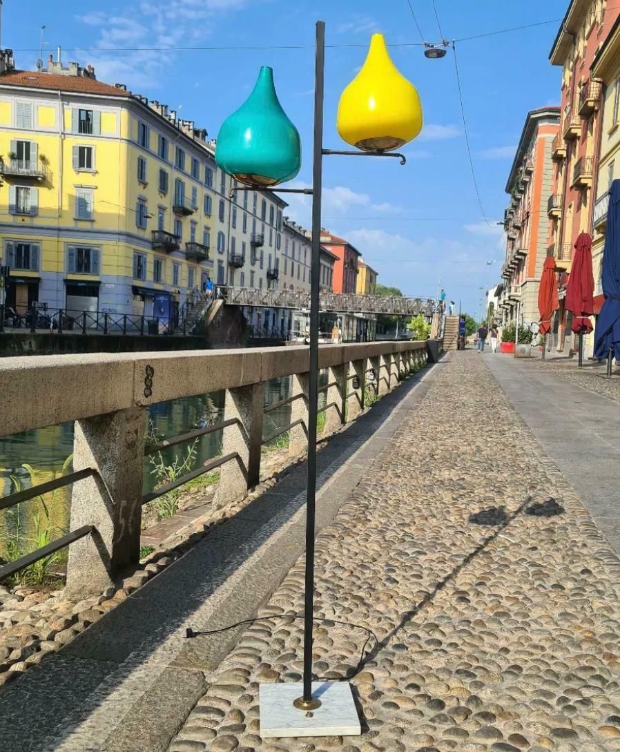 Stilnovo Floor Lamp Brass Glass Marble Iron 1950s Italy photo vinterior