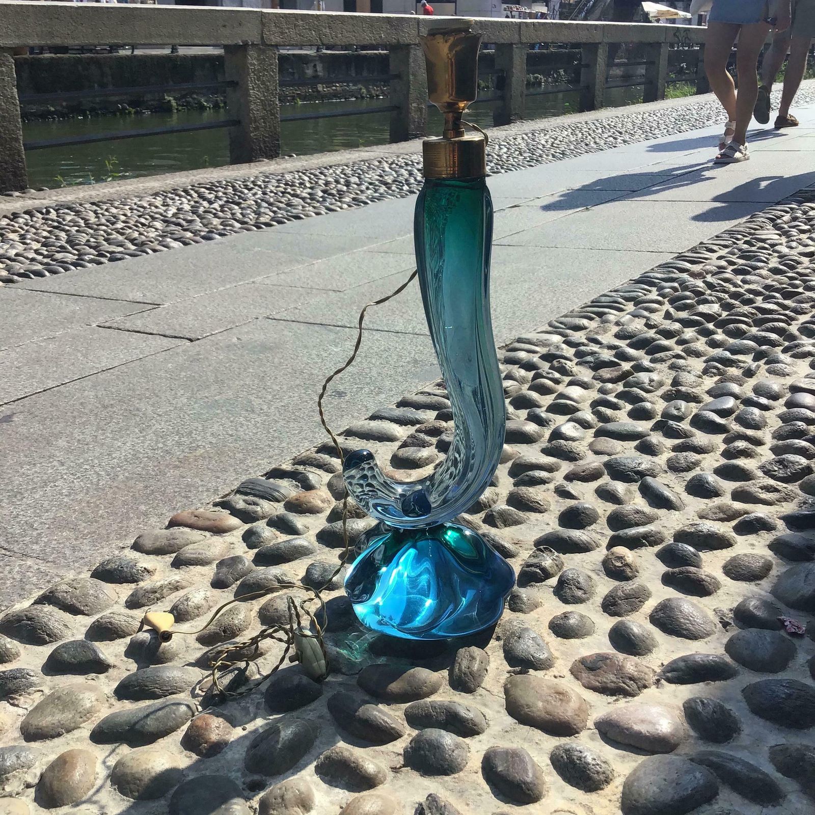 Seguso Flavio Poli Table Lamp Murano Glass Brass Lampshade 1950s Italy photo for sale