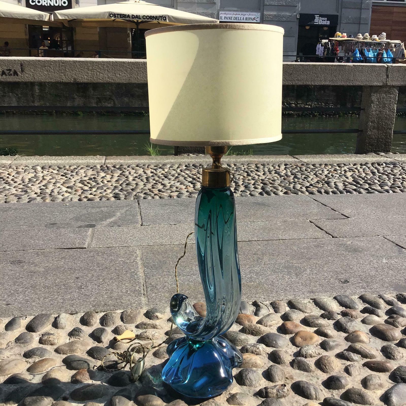 Seguso Flavio Poli Table Lamp Murano Glass Brass Lampshade 1950s Italy photo buy