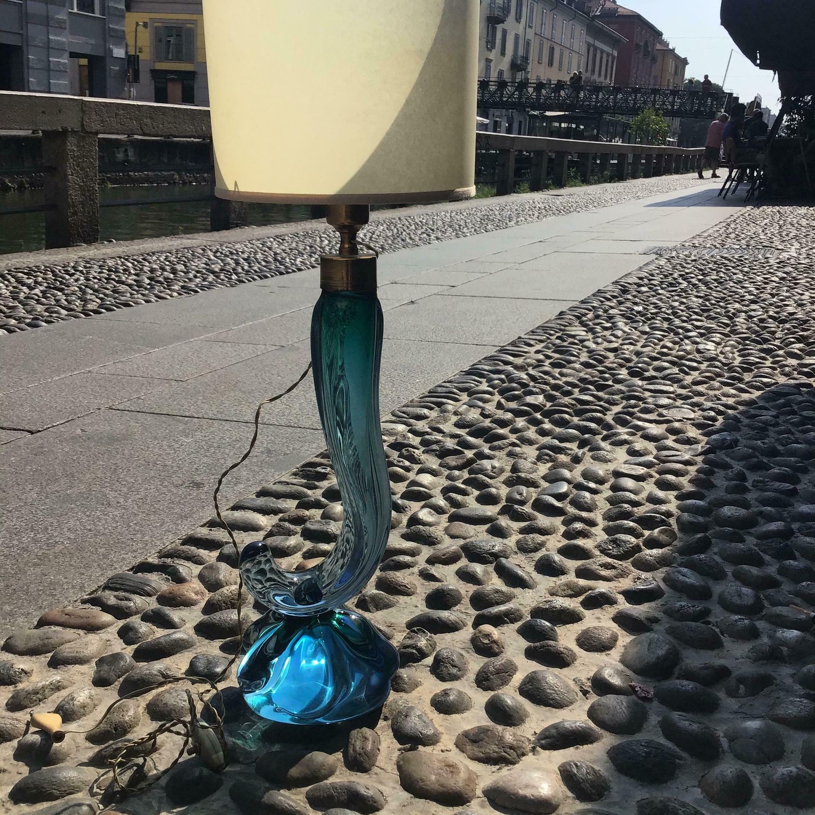 Seguso Flavio Poli Table Lamp Murano Glass Brass Lampshade 1950s Italy photo vintage
