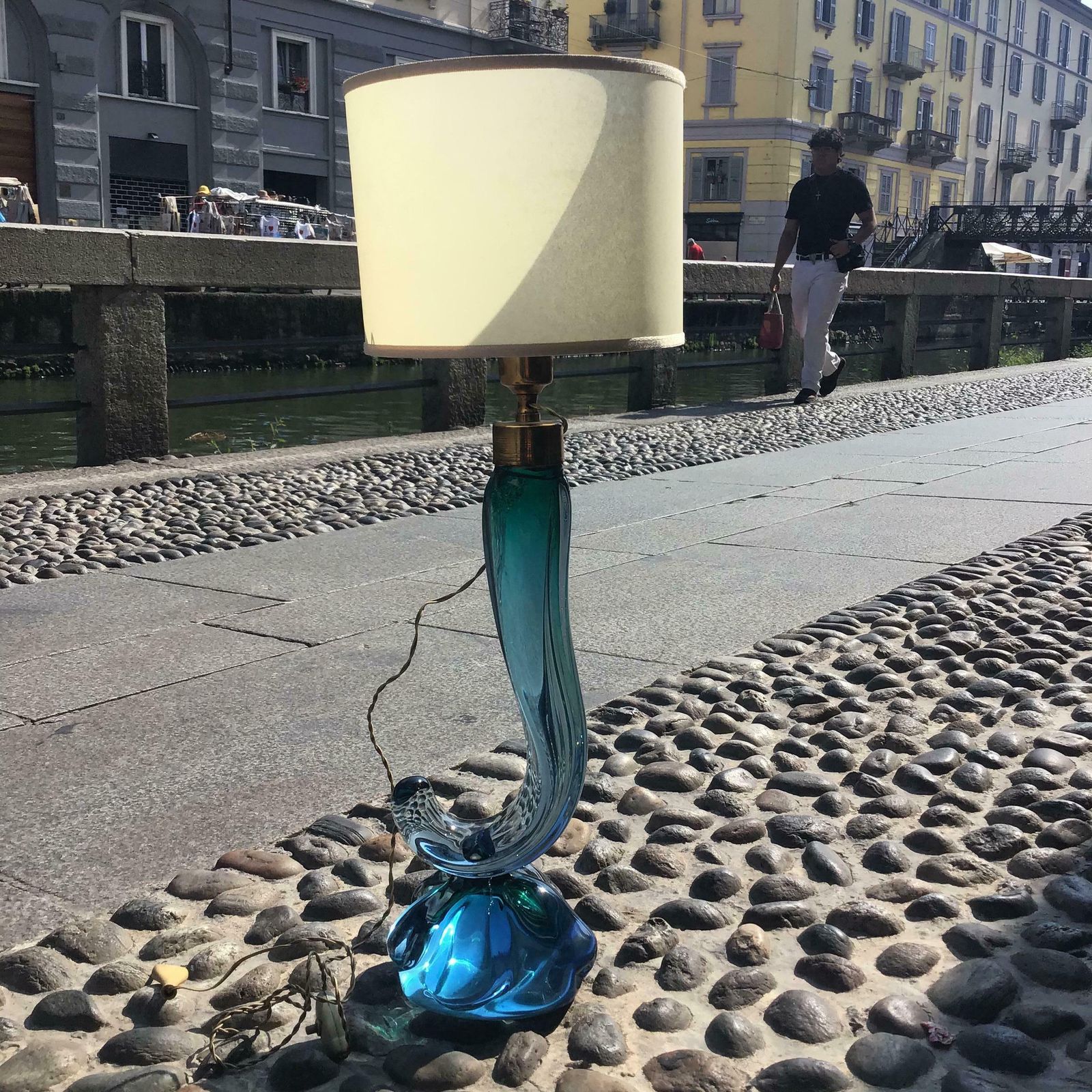 Lighting Seguso Flavio Poli Table Lamp Murano Glass Brass Lampshade 1950s Italy photo
