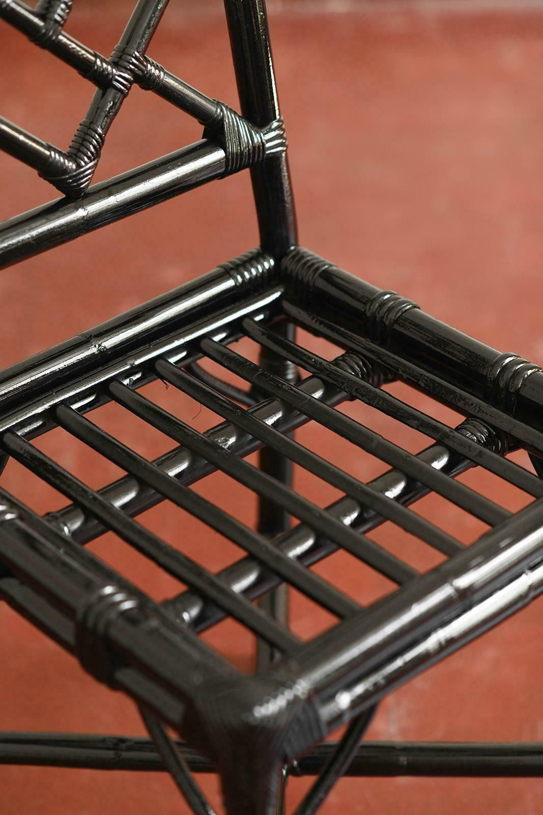 Set Of 4 Black Lacquered Rattan Chairs, Italy 1970 photo 1444.0
