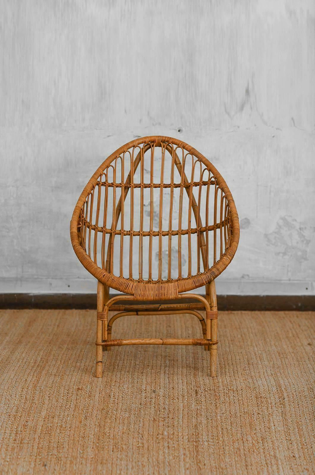 Pair Of Pod Chairs In Bamboo, Italy 1970 photo Furniture