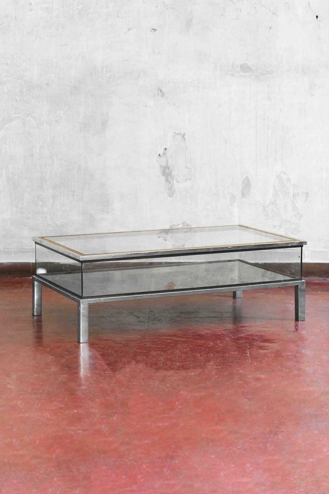 Sliding Top Table With Shelf And Brass Frame, In The Style Of Maison Jansen, 70s photo furniture