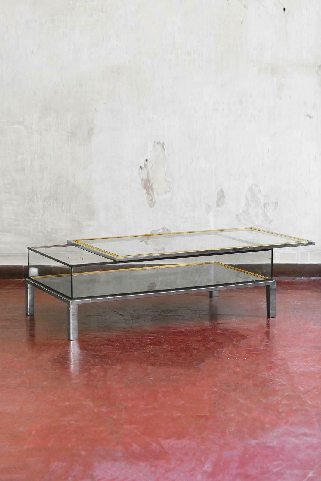 Sliding Top Table With Shelf And Brass Frame, In The Style Of Maison Jansen, 70s photo for sale