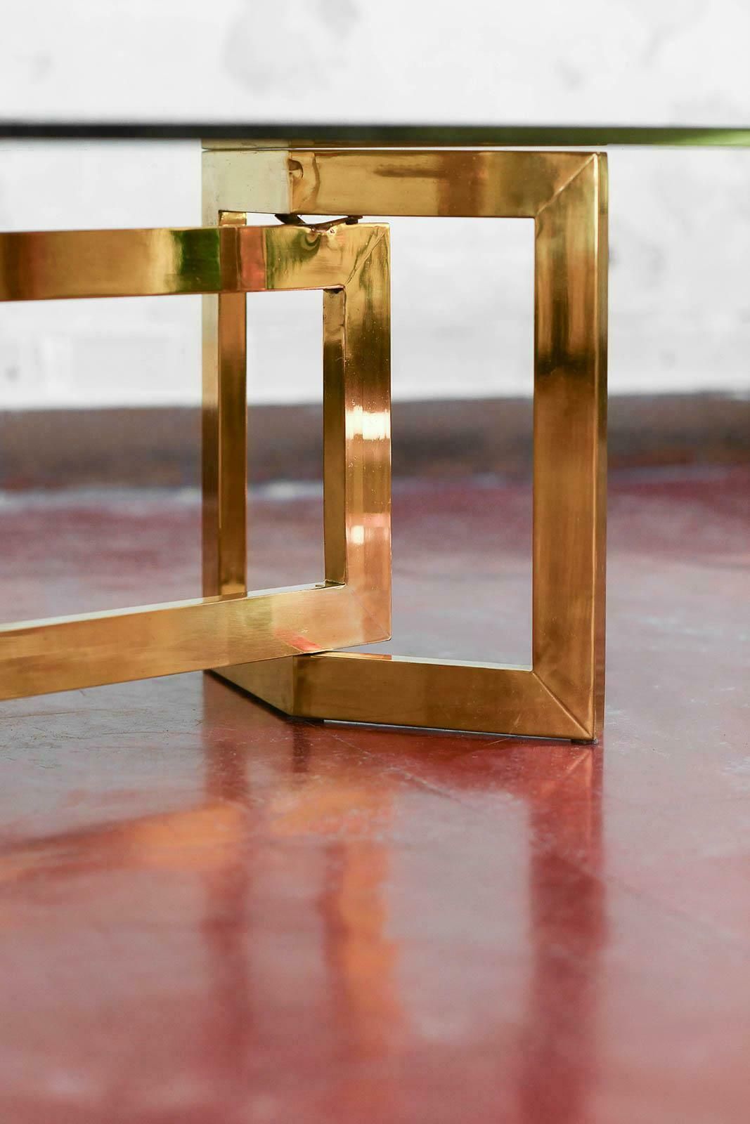 Coffee Table In Brass And Smoked Glass, 1970s In The Style Of Romeo Rega photo vinterior