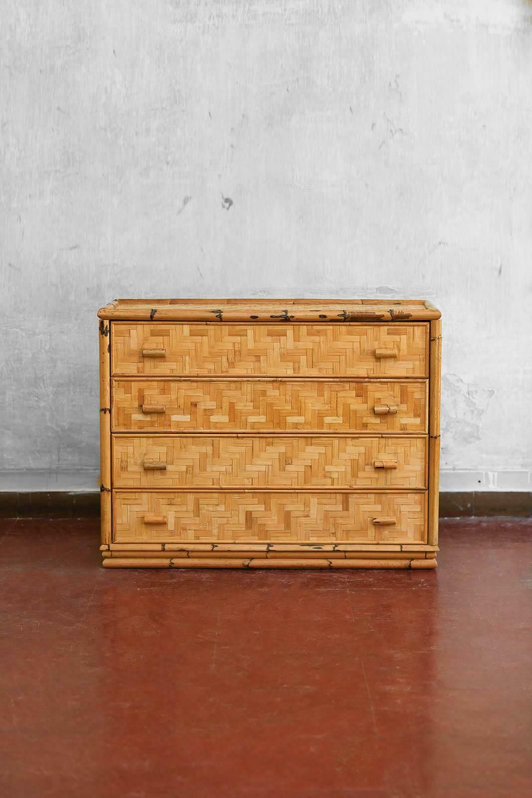 Chest Of Drawers In Bamboo And Pressed Bamboo, Italy 1980 photo for sale