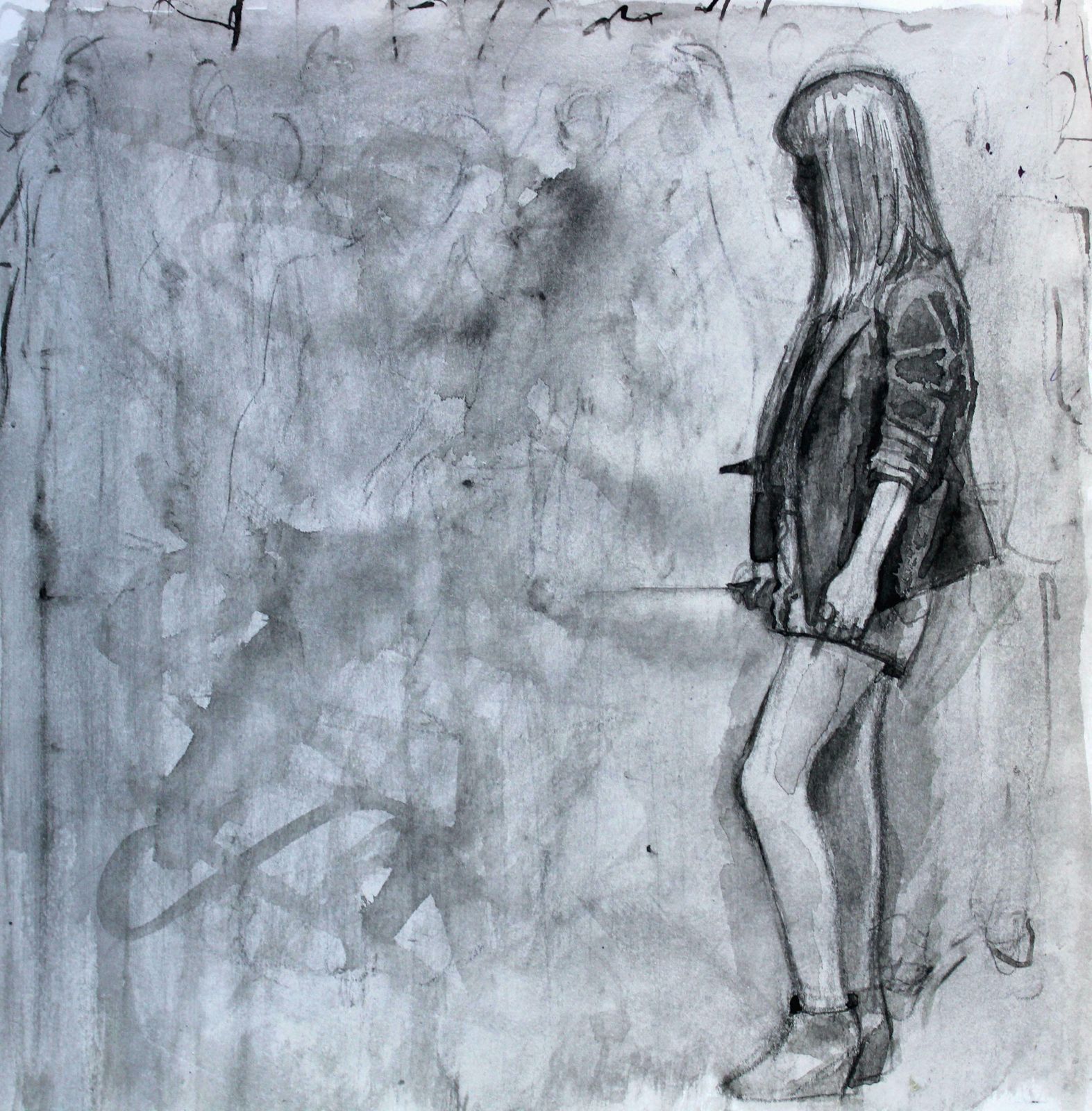 Ansis Butnora Girl With A Cigarette. 2021, Watercolor, Paper, 25x25 Cm2021