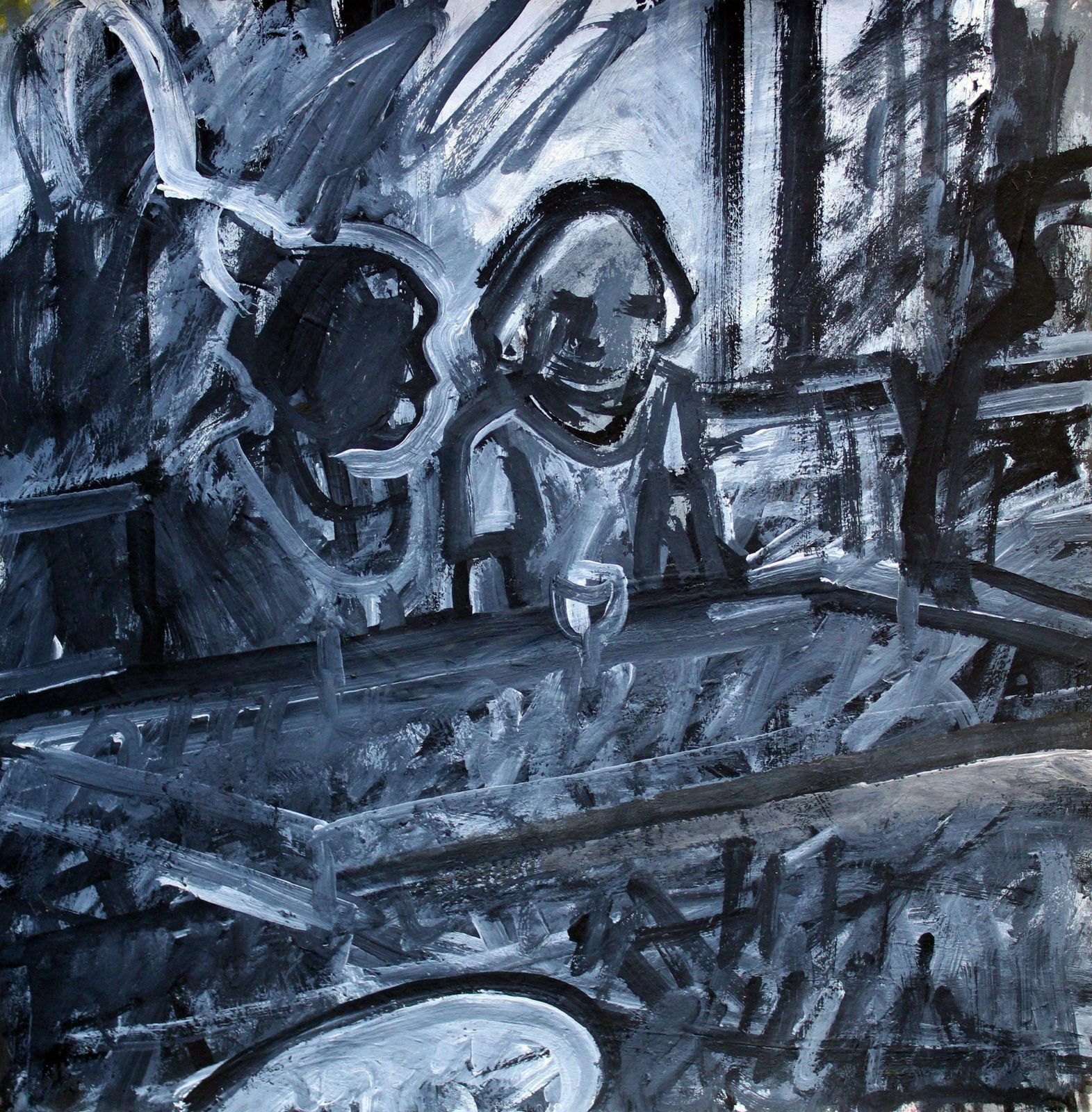 Ansis Butnortwo In The Bar. 2023, Gouache, Paper, 25 X 25 Cm2023