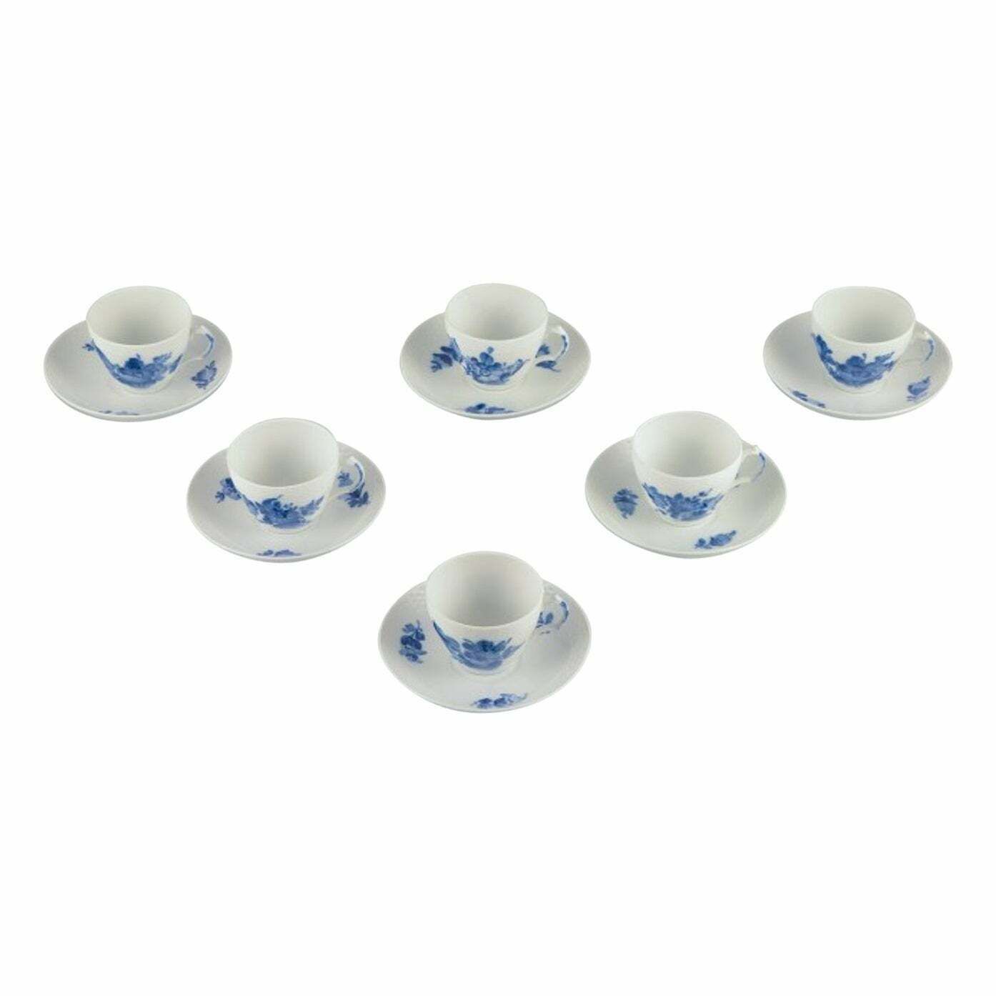 Royal Copenhagen Blue Flower Braided, Six Coffee Cups With Saucers.