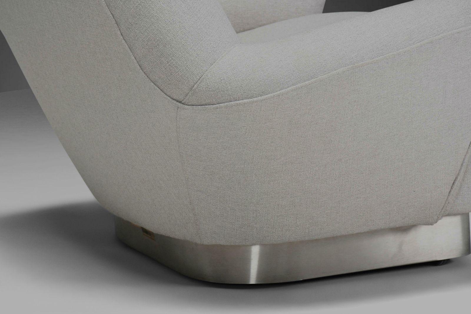 Rare Pair Of Grey Fabric And Stainless Steel Lounge Chairs By Gianni Moscatelli photo for sale