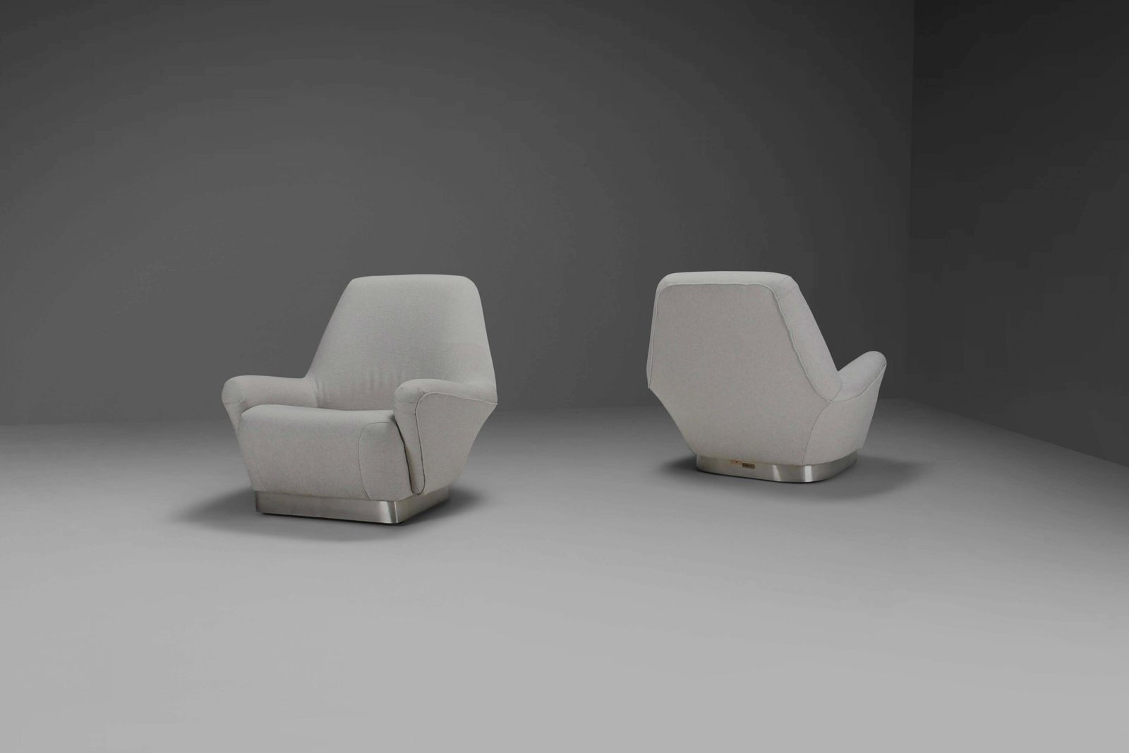 Furniture Rare Pair Of Grey Fabric And Stainless Steel Lounge Chairs By Gianni Moscatelli photo
