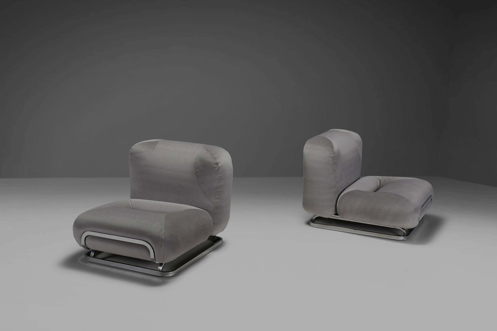 Beautiful Grey Mohair And Chrome Lounge Chairs Made In Italy In The 1970s photo vinterior