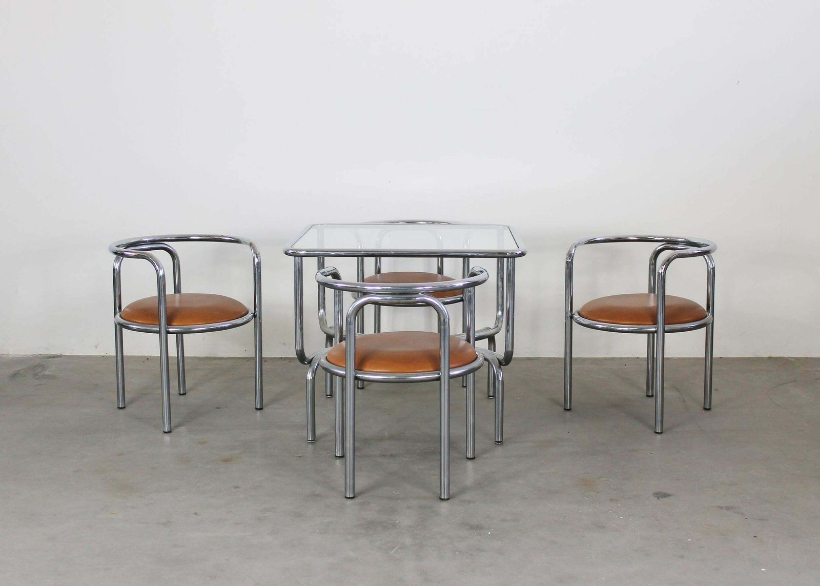 Gae Aulenti Locus Solus Dining Room Set In Steel And Leather By Poltronova 1970s photo furniture